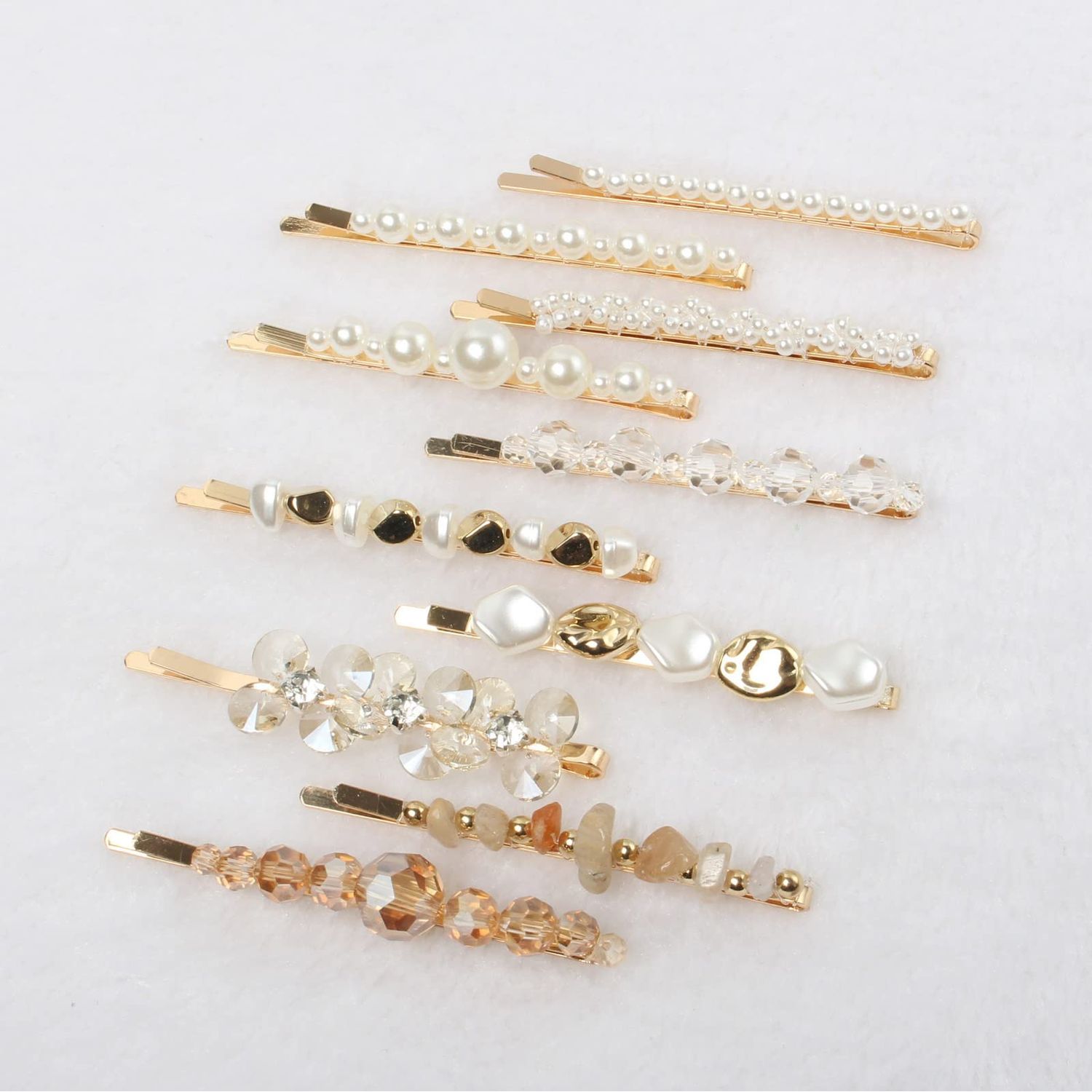 10 Pack Pearls Hair clips for Women Girls Cute Crystal Hair Slides Beaded Hairpins Stone Hair Grips Handmade Metal Gold Hair Barrettes Hair Accessories