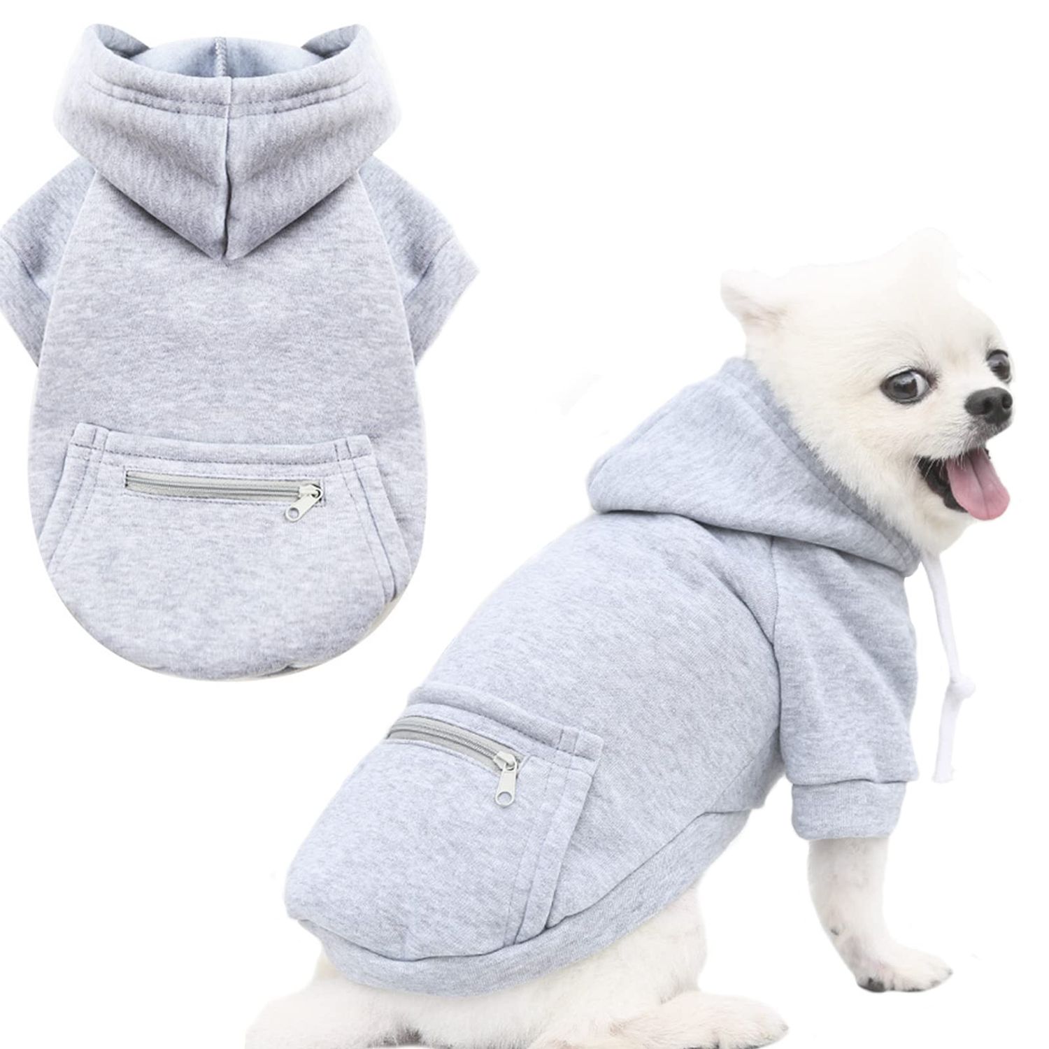 PETCARE Dog Hoodie Grey Winter Warm Dog Sweater Soft Fleece Hooded Sweatshirts with Pocket Puppy Sweaters Small Dog Clothes Chihuahua Yorkies French Bulldog Outfits Dog Cold Weather Clothes Coats
