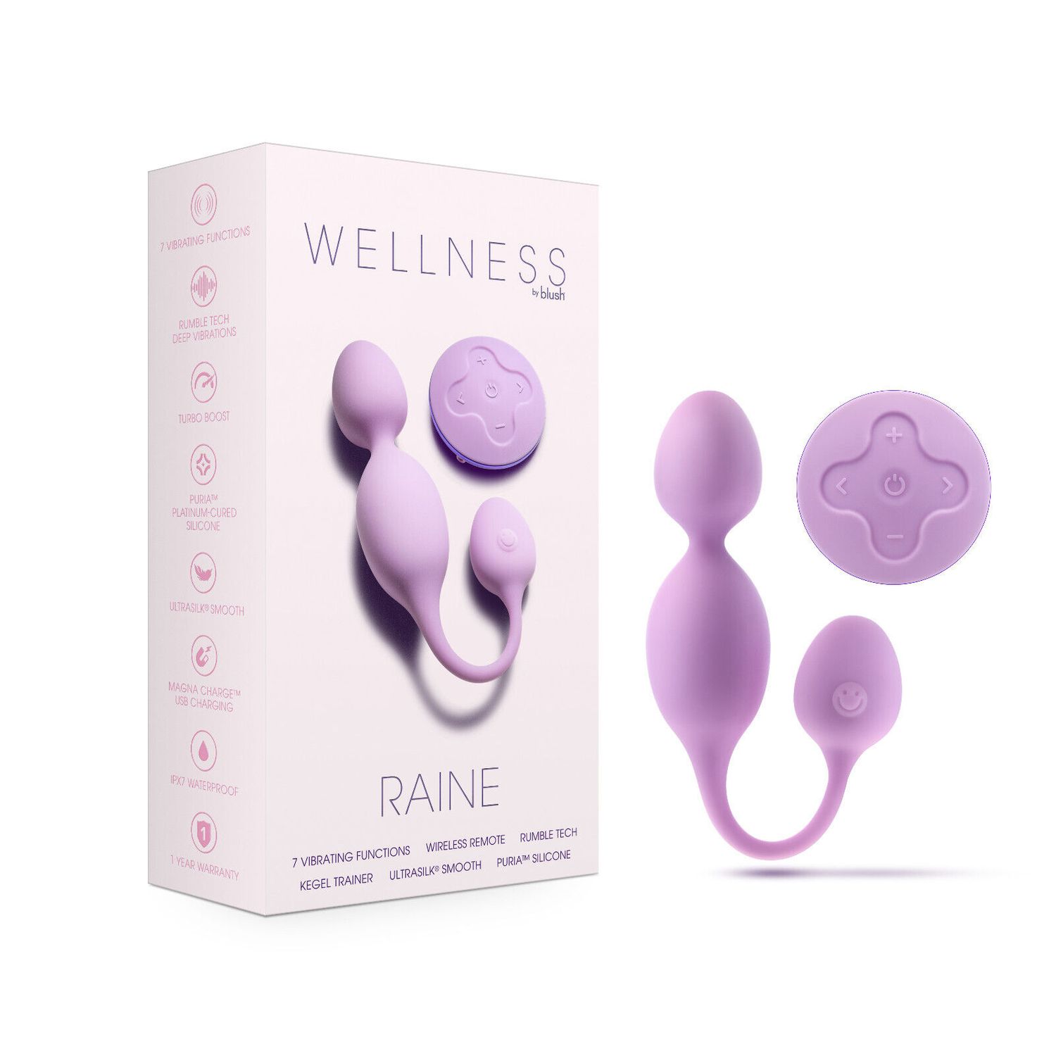 Blush Raine Silicone Smooth Wireless Remote Control Vibrating Kegel Ball Trainer