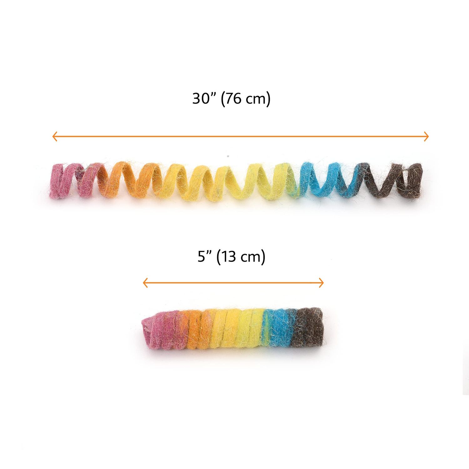 Glaciart One Felt Spring Cat Toy – 3 Pcs Soft Fuzzy Enrichment 100% Natural Wool Toy - Interactive Stretchable Play Cat Toy Set - Safe for Pets, Non-AZO Colored Dyes - 30” Long