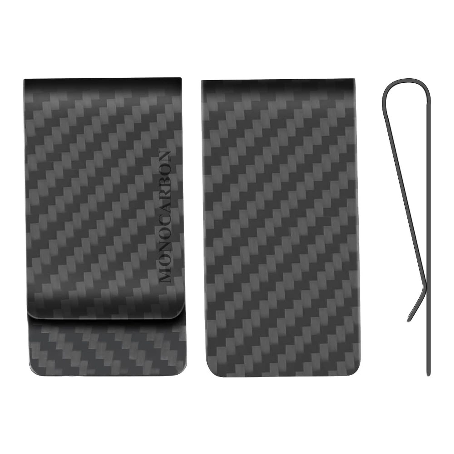 MONOCARBON Carbon-Fiber-Money-Clip-for-Men, Minimalist-Money-Holder for Cash, High Elastic Carbon-Fiber-Wallet, Slim and Durable (Twill Matte Black)