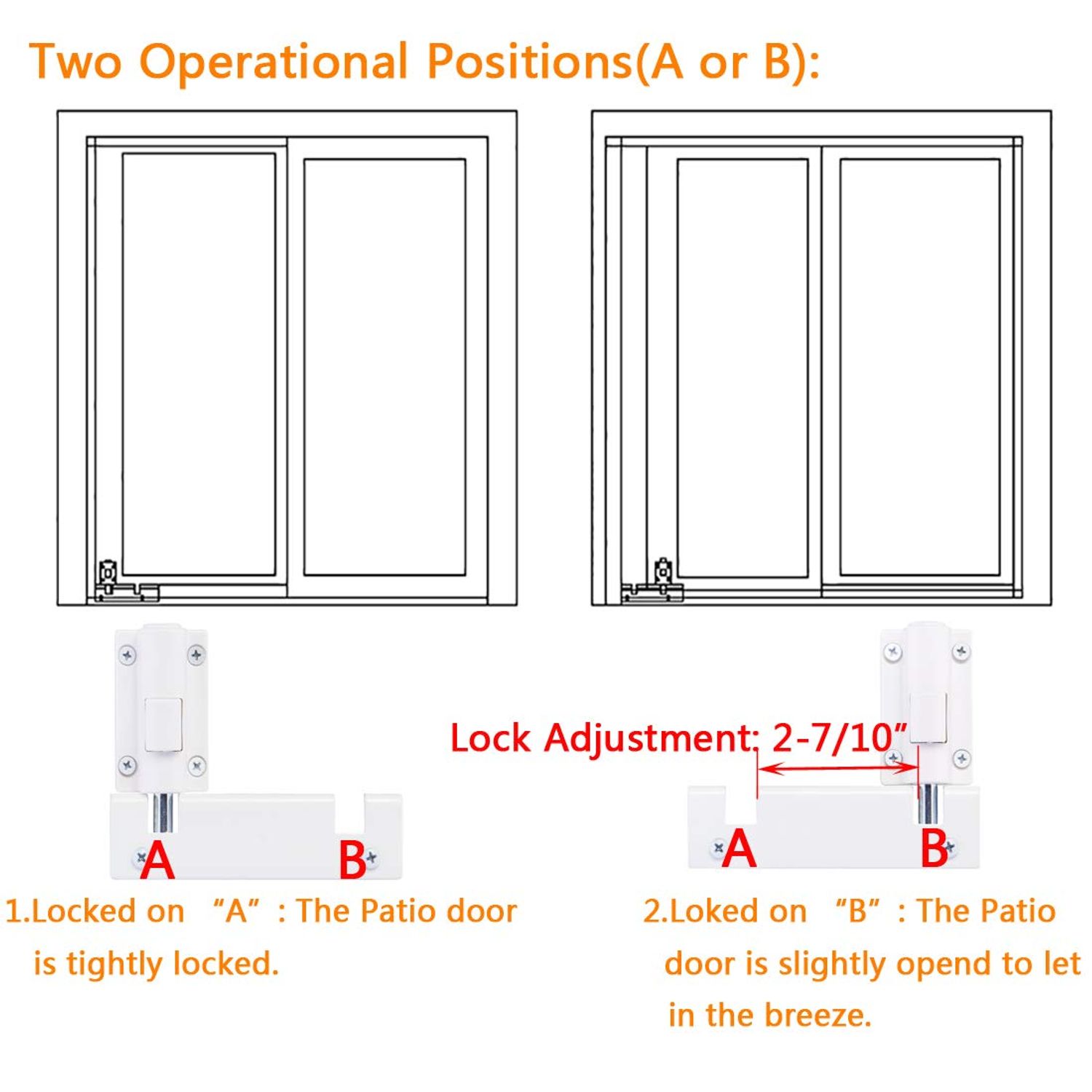 Patio Sliding Door Lock - Childproof Foot Operated Guardian, Fits Top or Bottom Rail, Keep Your Family Safe and Secure (1 Pack, White)