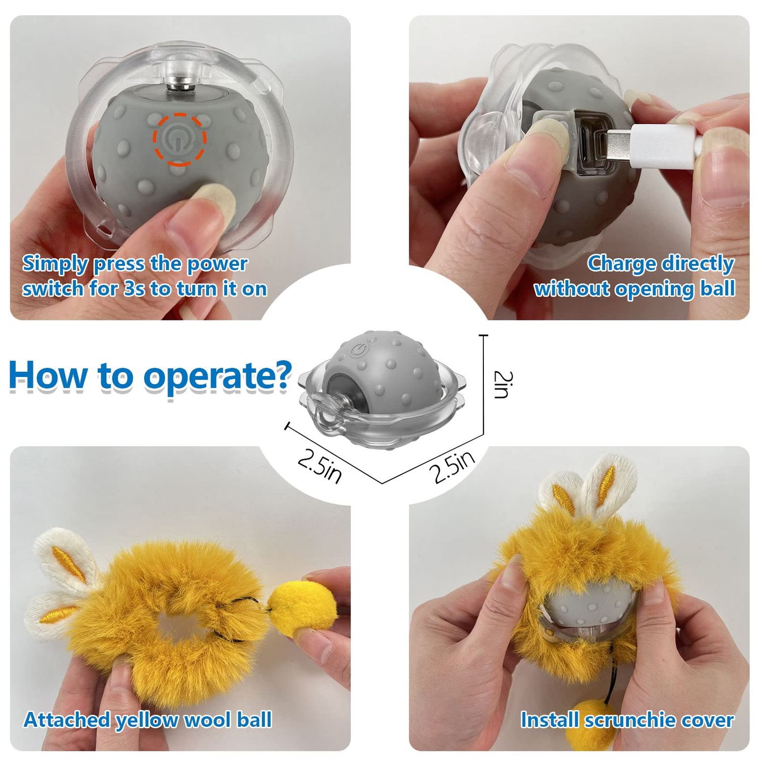 Sofolor Motion Activate Interactive Cat Toys - Automatic Moving Ball Toys for Indoor Cats, Self Rotating Ball with Lights, Electric Cat Mice Toys, USB Rechargeable, Auto On/Off