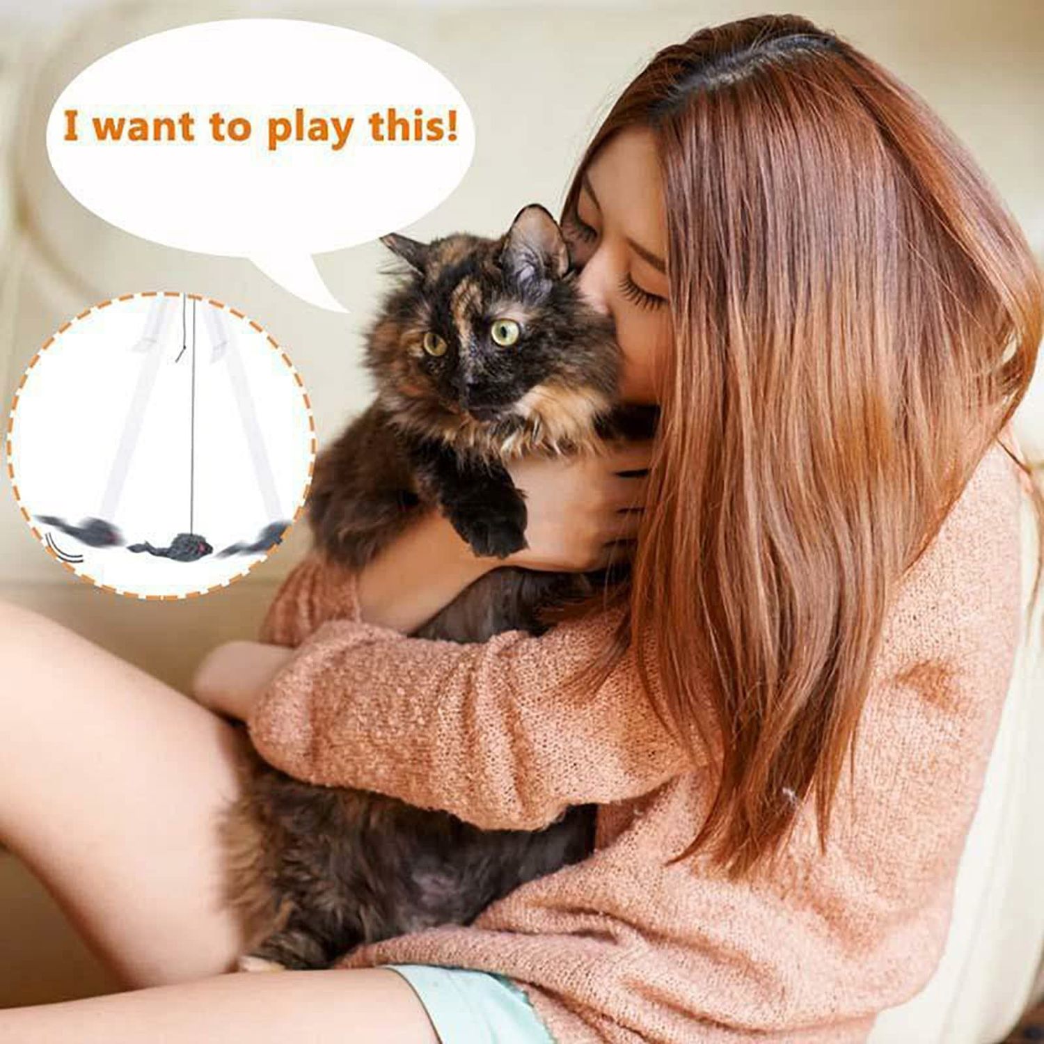 YUGYUJ Cat Toy Rope Mouse Play Supplies, Hanging Retractable Cat Catching Mouse Toy, Funny Door Hanging Bouncing Mouse Retractable Plush Mice Cat Interactive Toy (Black)