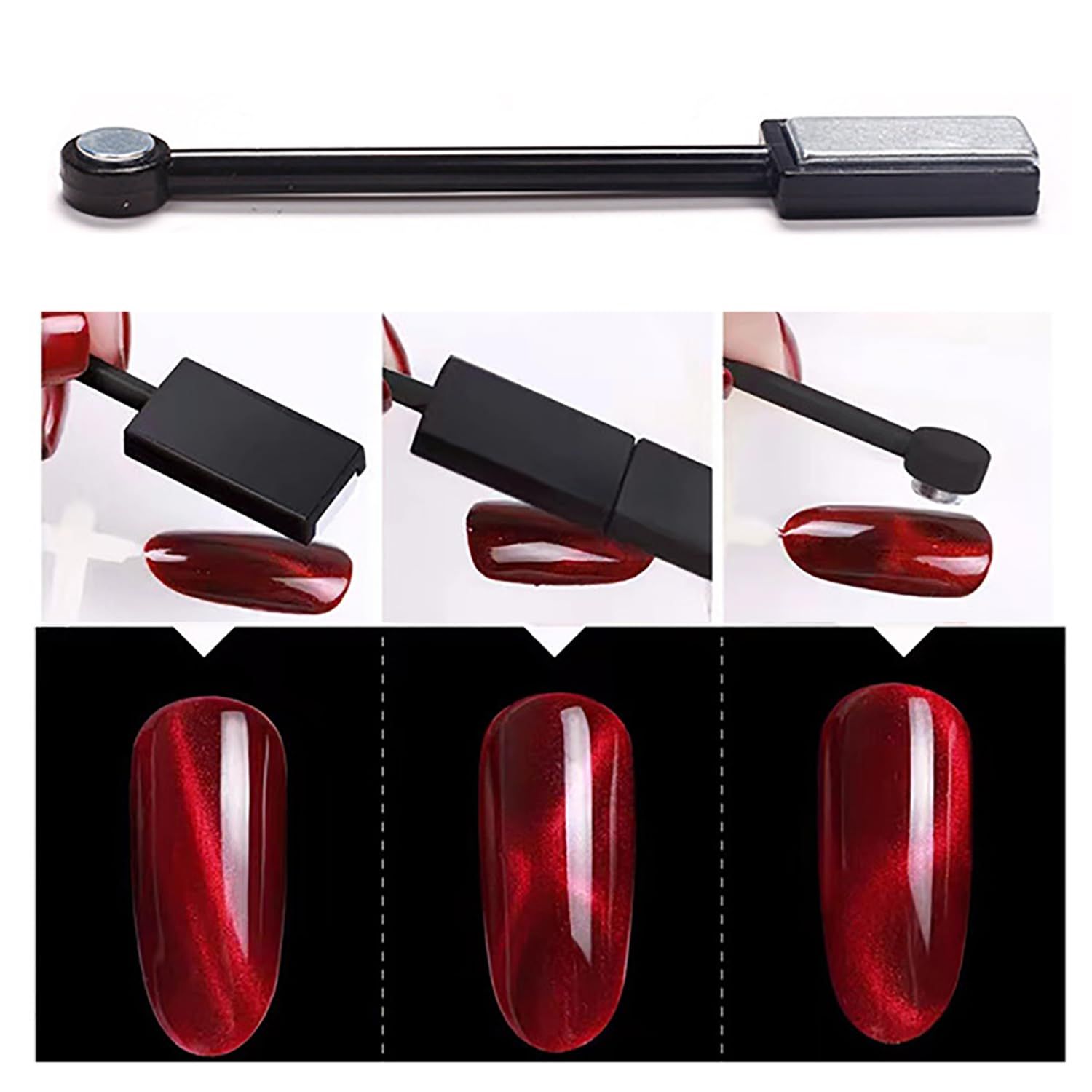 JERCLITY 12 Pieces Cat Eye Magnet for Nails Wooden Anti-Fall Handle Double-Ended Cylindrical Magnet Double-Headed Cat Eye Magnetic Stick Line Strip Magnetic for Cat Eye Gel Polish Nail Art