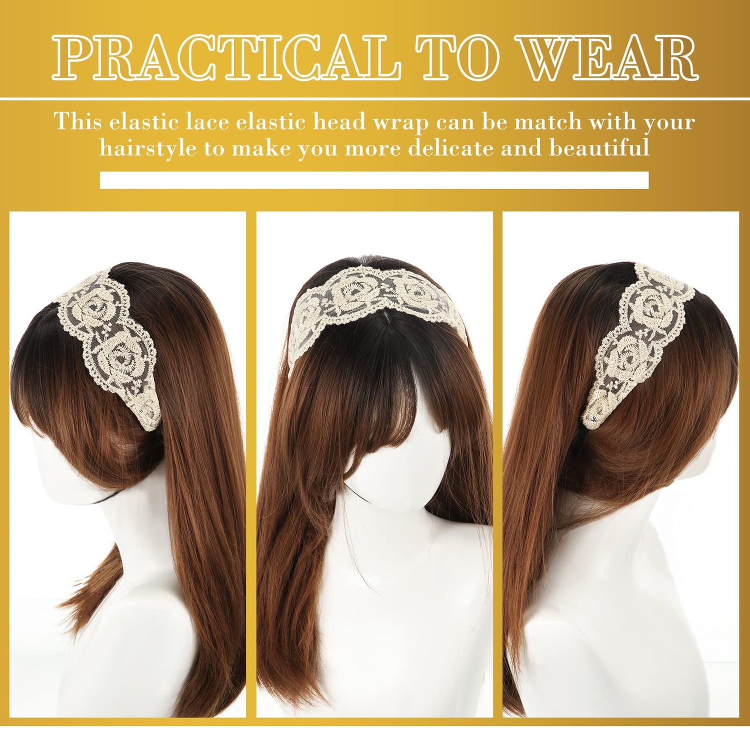 10 Pieces Lace Headbands for Women Elastic Dressy Women Headbands Cute Lace Stretch Headbands Cloth Elegant Headband Women Hair Accessories Headbands Lace Hairbands Wide Headwrap for Girls Teens
