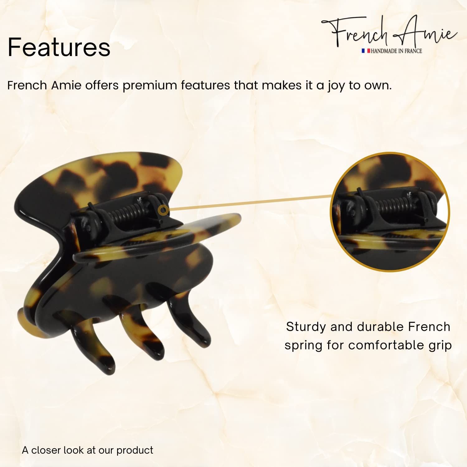 French Amie Flat Oval Yellow Tokyo Small 1 3/4” Handmade Celluloid Interlocking Hair Claw Clip for Women and Girls