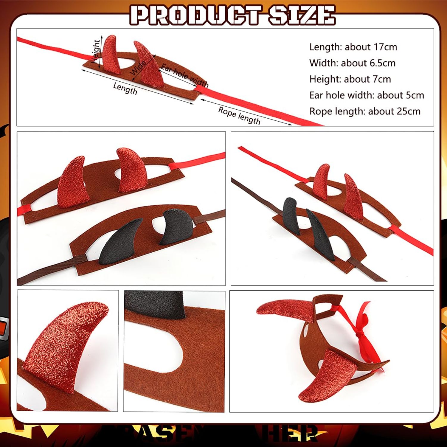 2Pcs Halloween Devil Horns Headband for Dogs Cats Cute Pet Costume Red Black Demon Horn Hat Cosplay Dress Up Hair Hoop Accessories for Kitten Puppy Halloween Holiday Party Supplies (S)