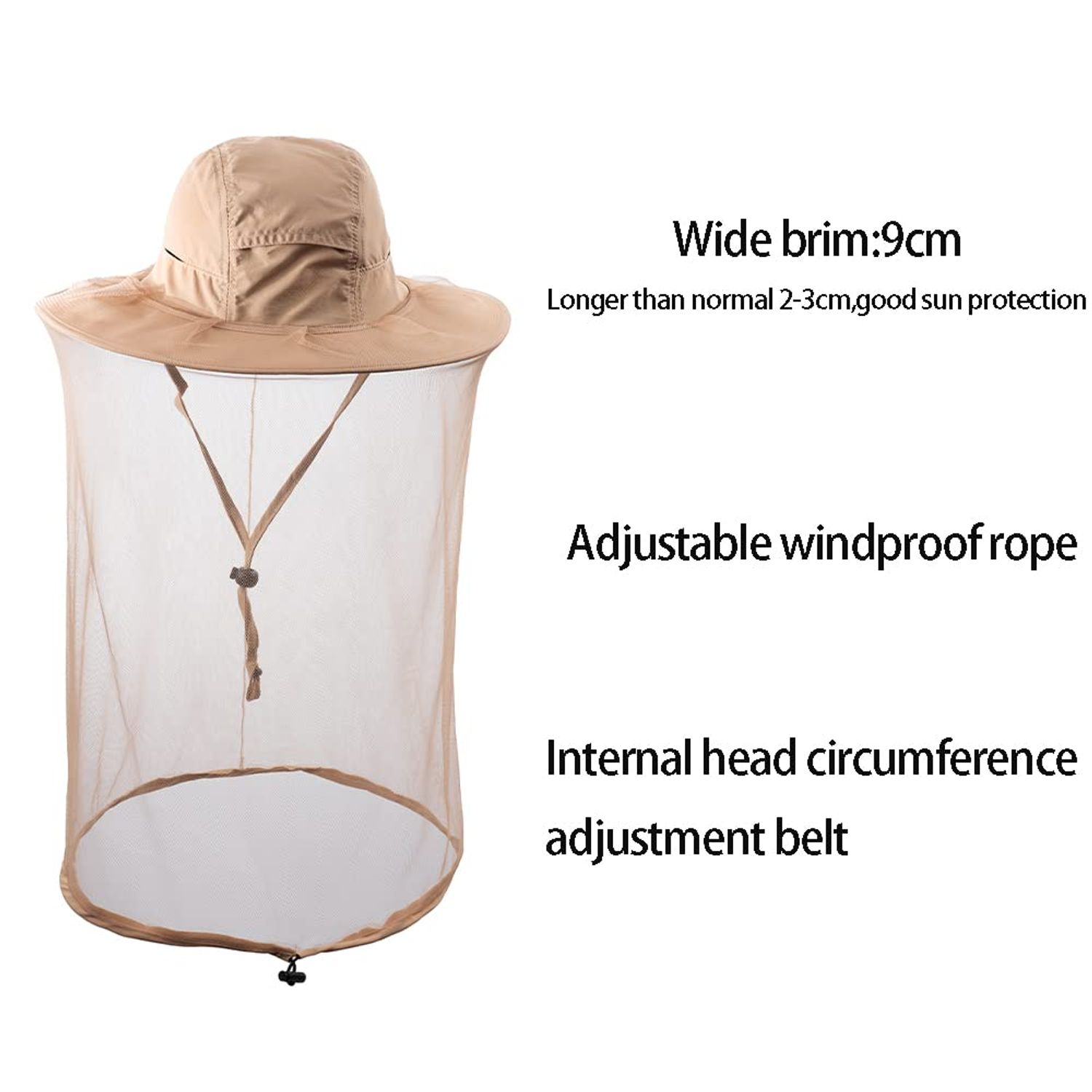 Head Netting Mosquito Net Hat Beekeeper Bee Veil Hat Bug Face Cover Netted Fishing Safari Hats Dog Grooming Women Men Khaki