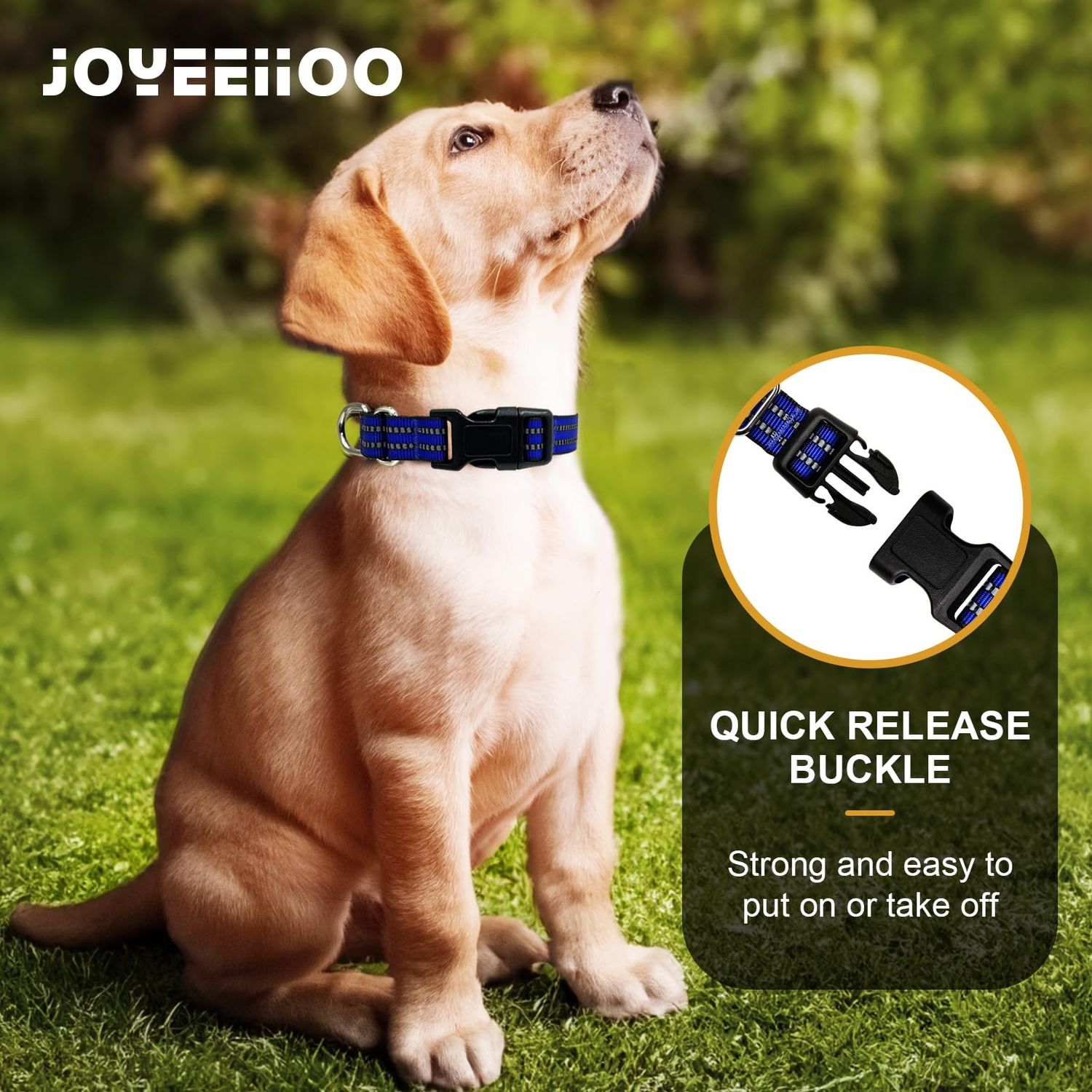 JOYEEIIOO Martingale Dog Collar, Adjustable Nylon Reflective Collar with Quick Release Buckle (Royal Blue, Large)
