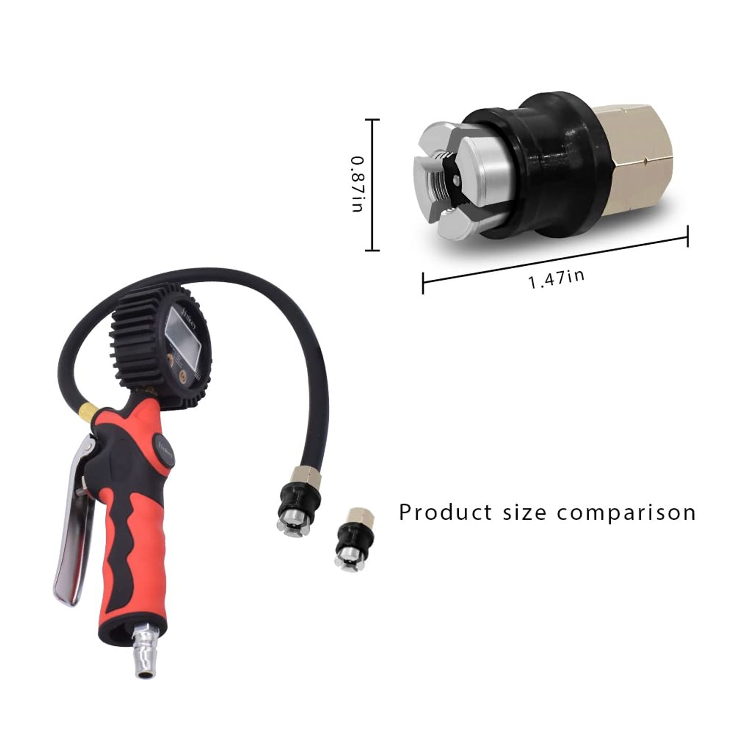 JINKEY Lock On Air Chuck for Schrader Valve, Heavy Duty Brass Close Flow Straight Locking Air Chuck Quick Connect 1/4" FNPT Tire Chuck for Pressure Gauge Tire Inflator Compressor Accessories