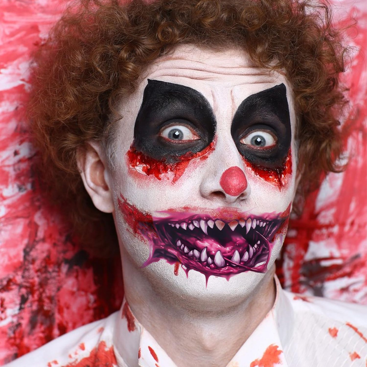 Buouo Halloween Prank Makeup Temporary Tattoo, 12pcs Clown Horror Mouth Fake Tattoo Stickers for Adults Kids, Halloween Costumes Tattoos Decals Kits Prank Props for Halloween Cosplay Party Style B