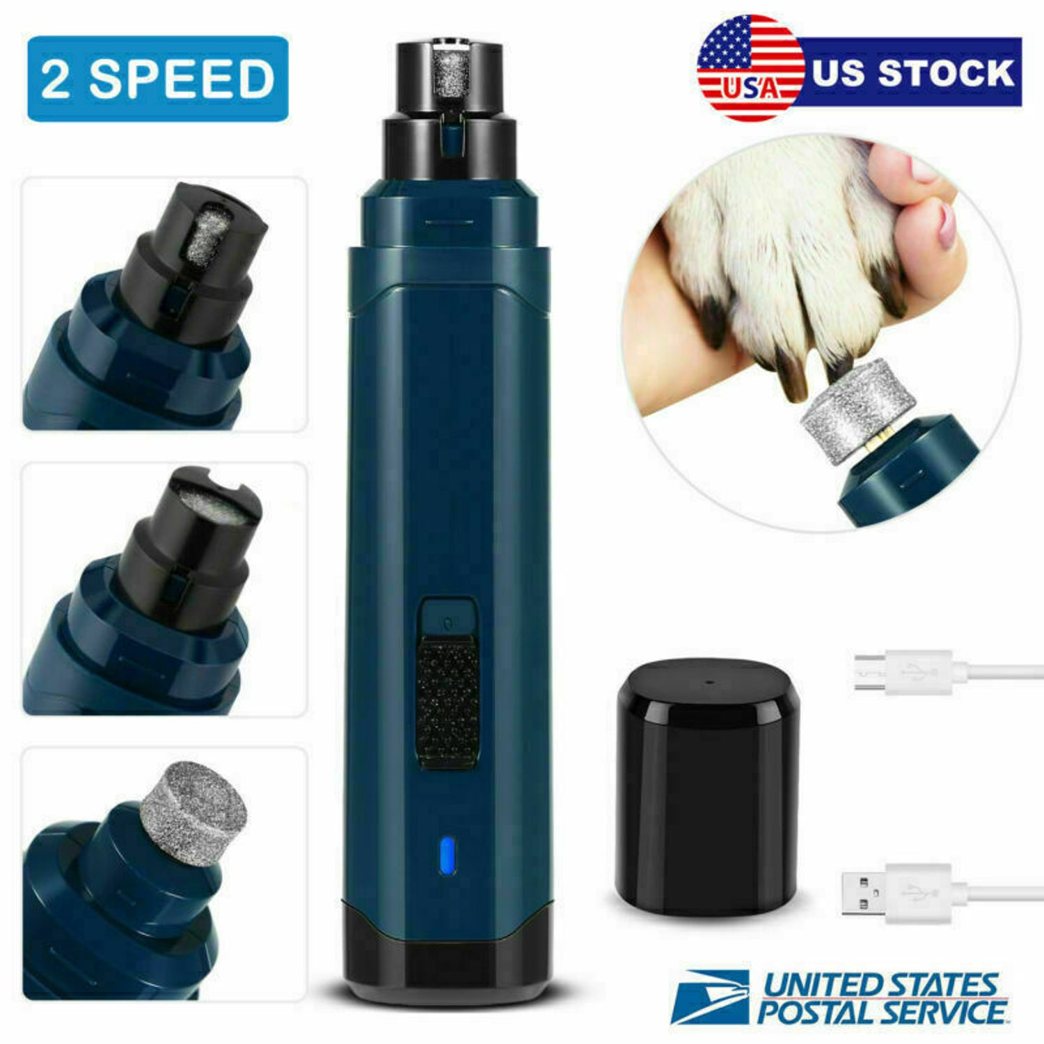Dog Nail Grinder Upgraded 2 Speeds Quiet Electric Rechargeable Pet Nail Trimmer