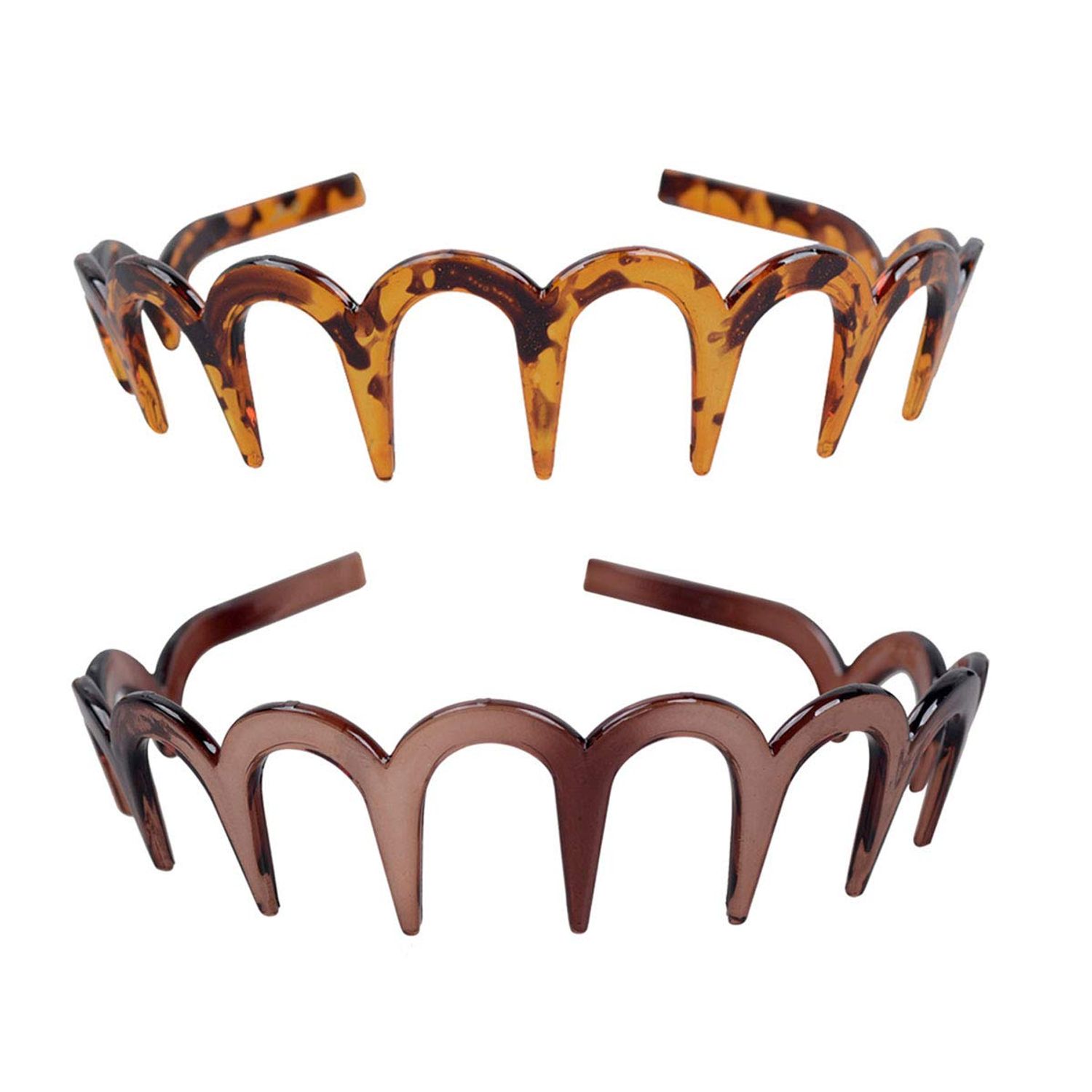 2Pcs Women Comfortable Shark Tooth Comb Headband Hair Band U Toothed Headband Lady Hair Accessory (Dark coffee color + Brown)
