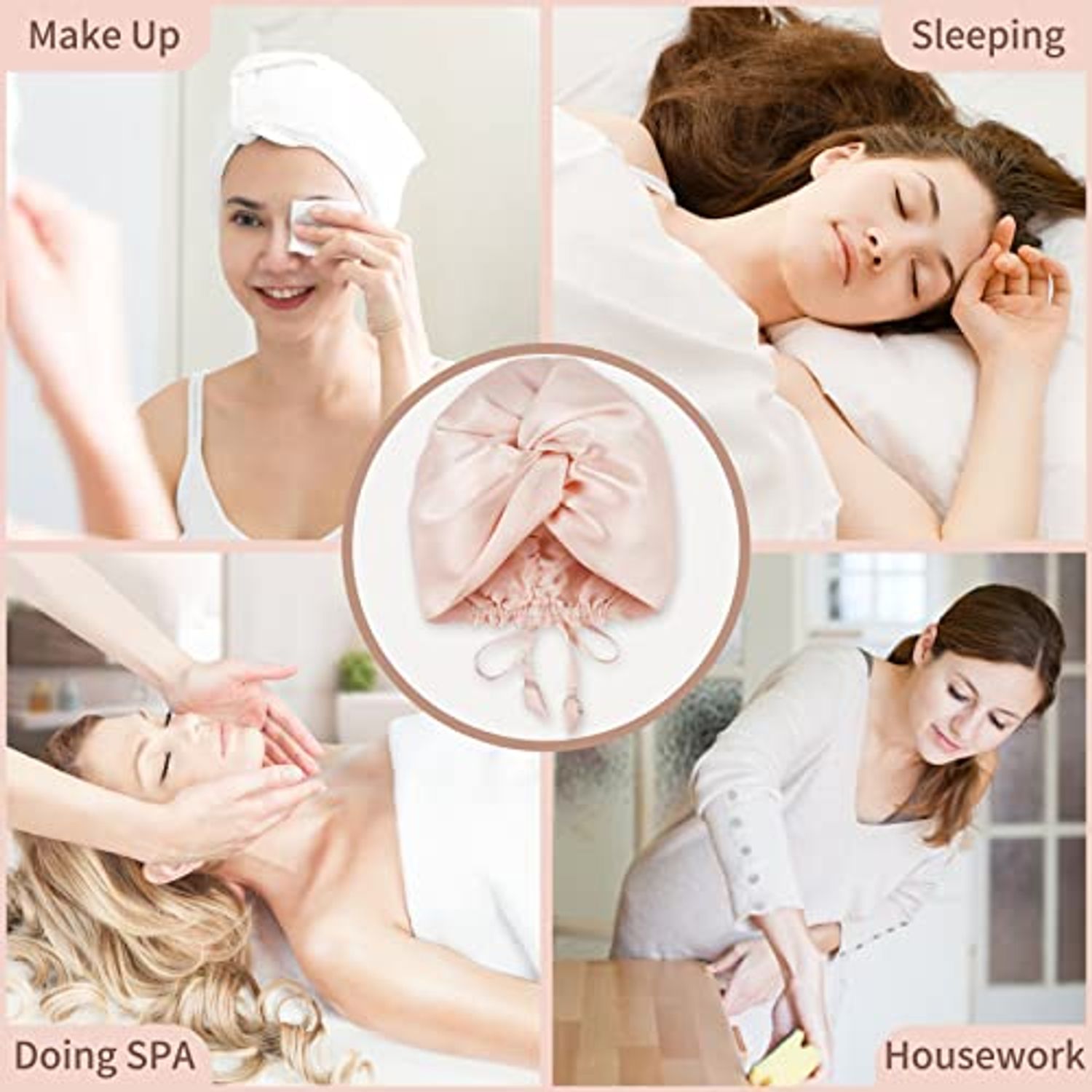 OLESILK 22 Momme Silk-Bonnet for Sleeping, 22 Momme 100% Mulberry Silk Sleep Cap for Women, Silk Hair Wrap for Curly Hair, Pink