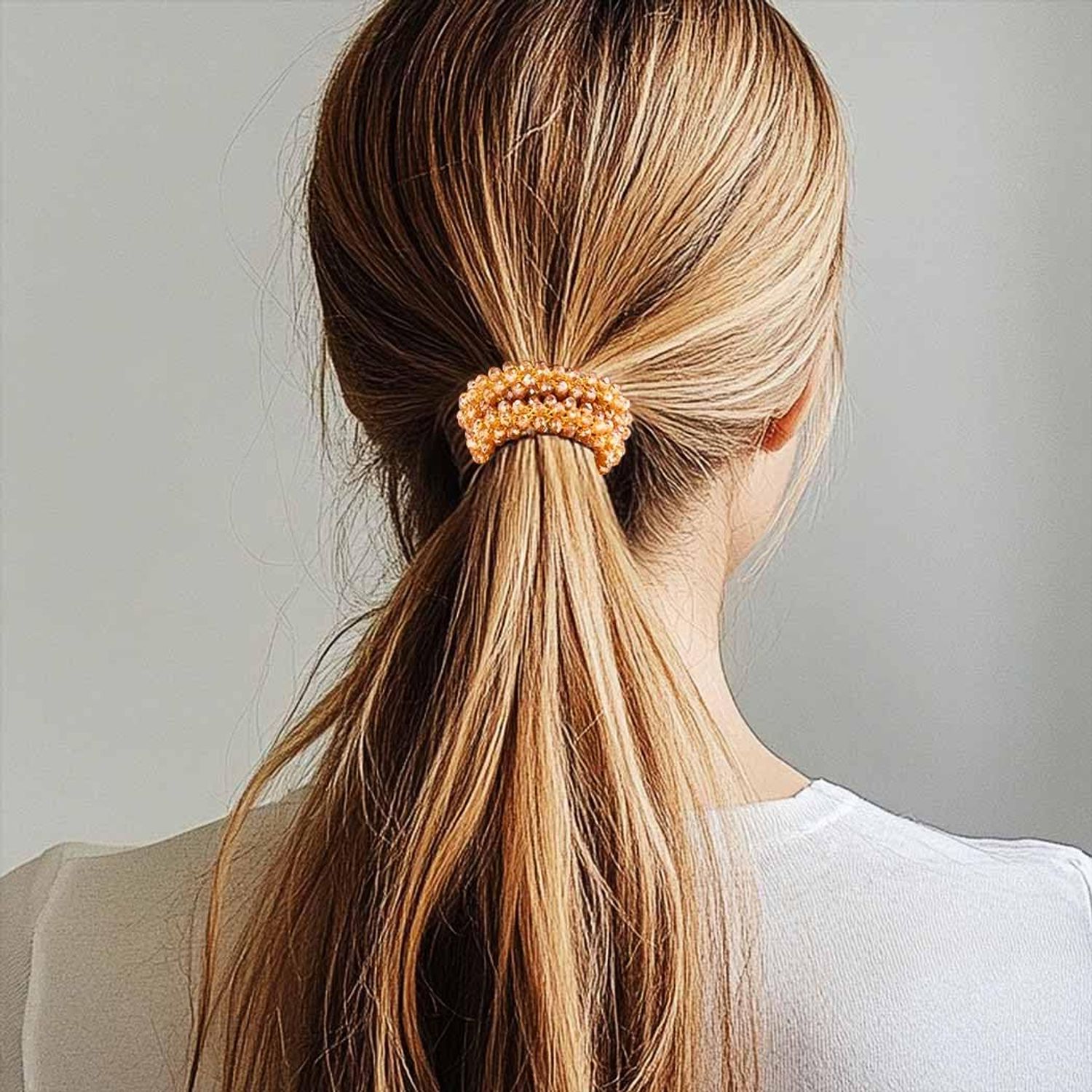Fashey Rhinestone Hair Ties Champagne Elastic Ponytail Holder 3 Pcs Beaded Hairbands Stretchy Hair Accessories for Women