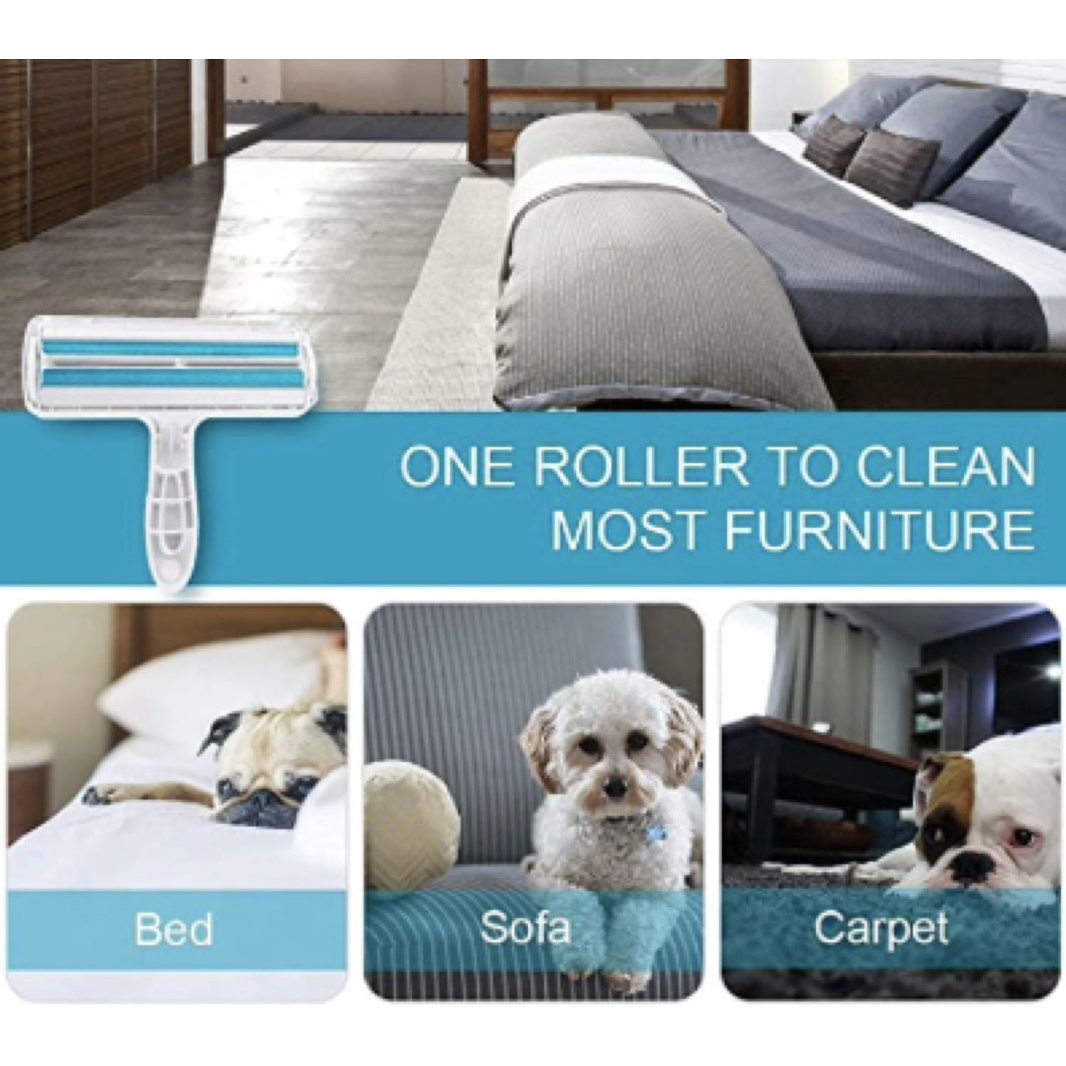 New, 1pc Pet Hair Remover, Washable Reusable Lint Roller, for dogs and cats,Blue