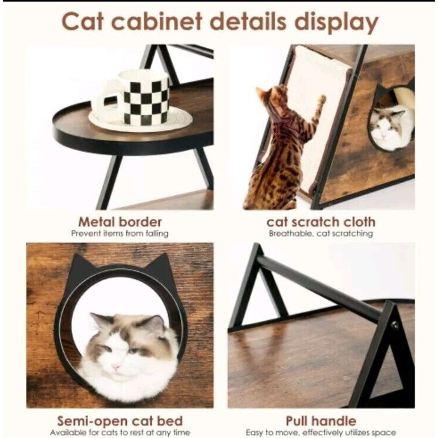 Cat House End Table Wood Cat Condo Black Vintage Pet Furniture Scratching  Board