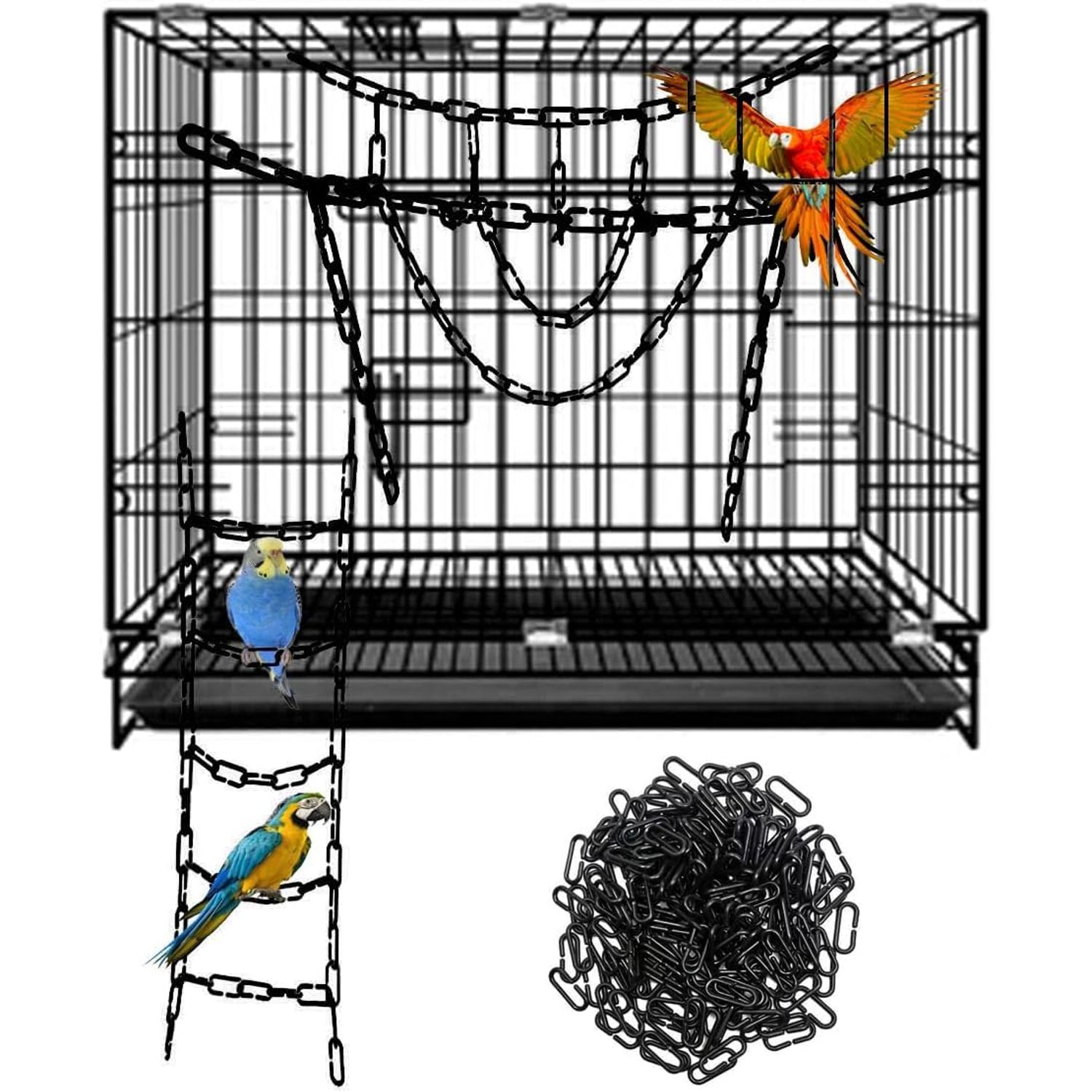 Hyamass 600pcs C-Clips Chains Hooks Plastic Chain Links C-Links Children's Learning Toy Sugar Glider for Parakeets,Small Pet Rat Parrot Bird Toy Cage Swing Climbing Cage Toys (Black)