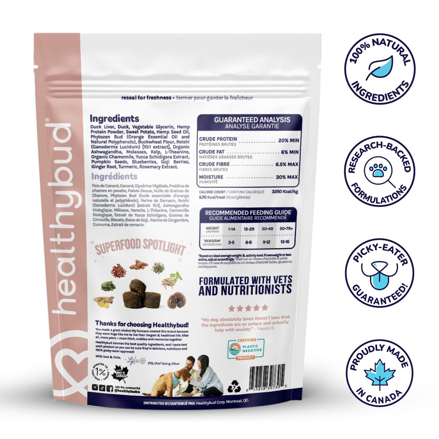 healthybud Calming Aid, Natural Duck Dog Treats & Toppers for Stress Relief - Dog Separation Anxiety, Stress Reduction, Aggression Relief - Support Calm, Immunity Health (14.1 Ounces)