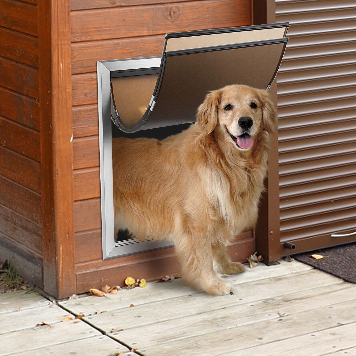 18"x28" Aluminum Large Pet Dog Door Flap Magnetic Locking Screen Wall Gate Frame