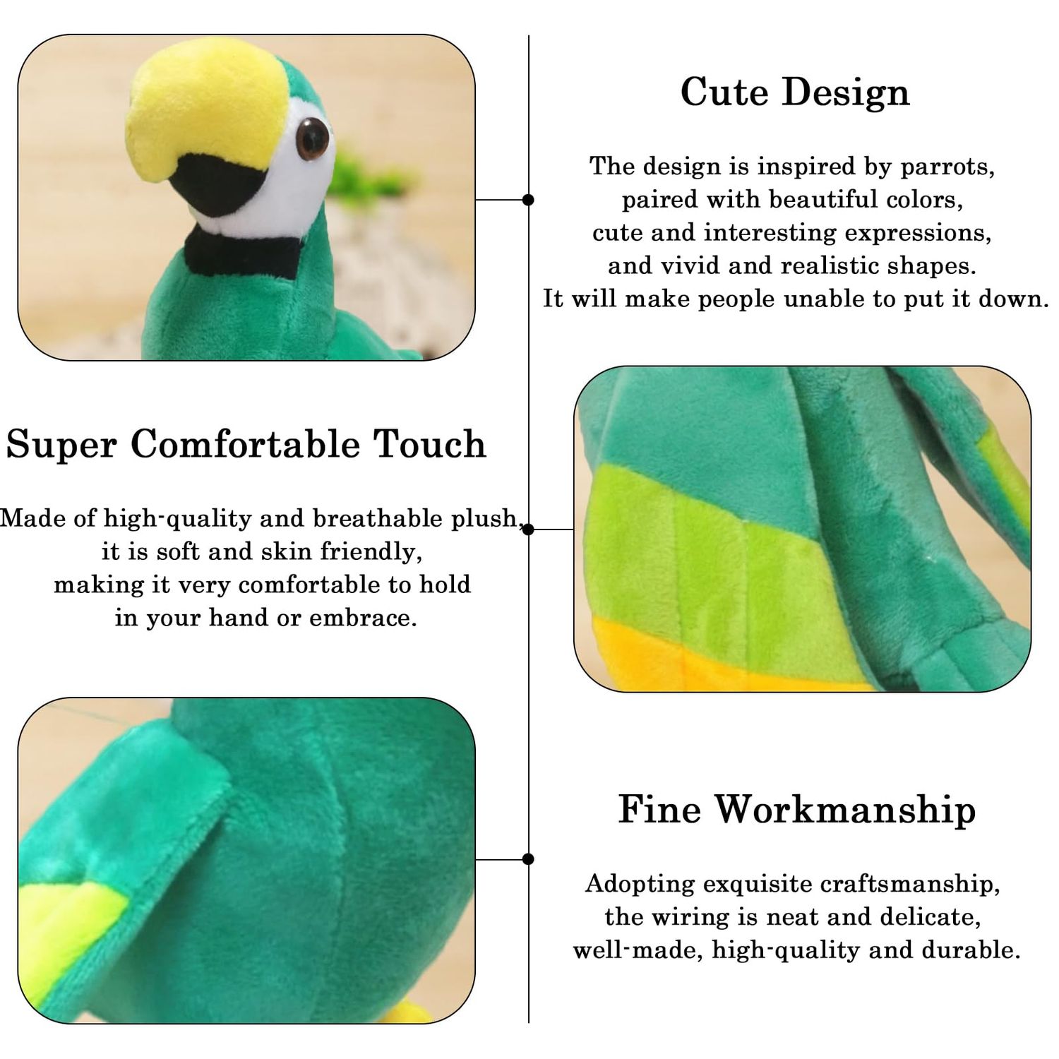 zhidiloveyou 7.9" Parrot Stuffed Animal Plush Cute Small Bird Toy Gifts for Girls Boys, Green