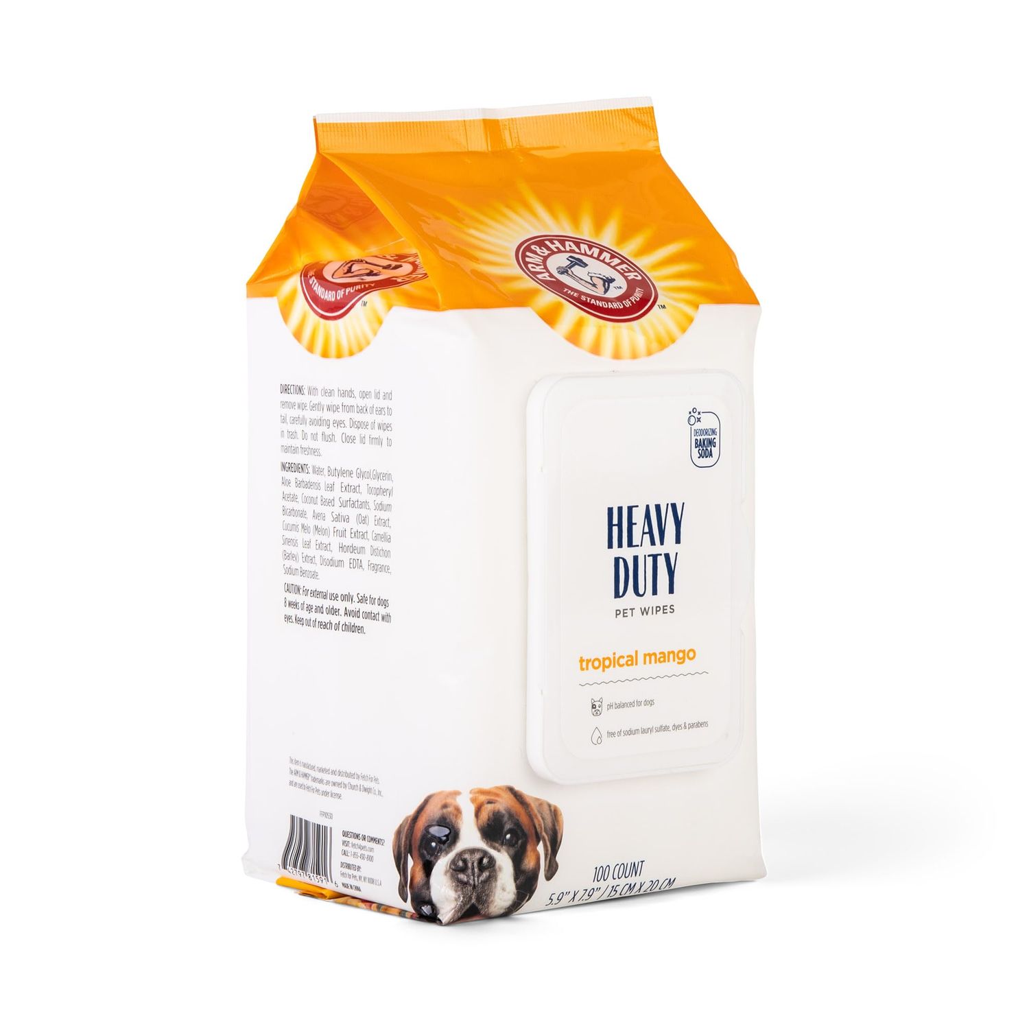 Arm & Hammer for Pets Heavy Duty Multipurpose Pet Bath Wipes | Dog Wipes Remove Odor & Refreshes Skin | Mango Scent, 100 Count, Dog Grooming Wipes for Pets