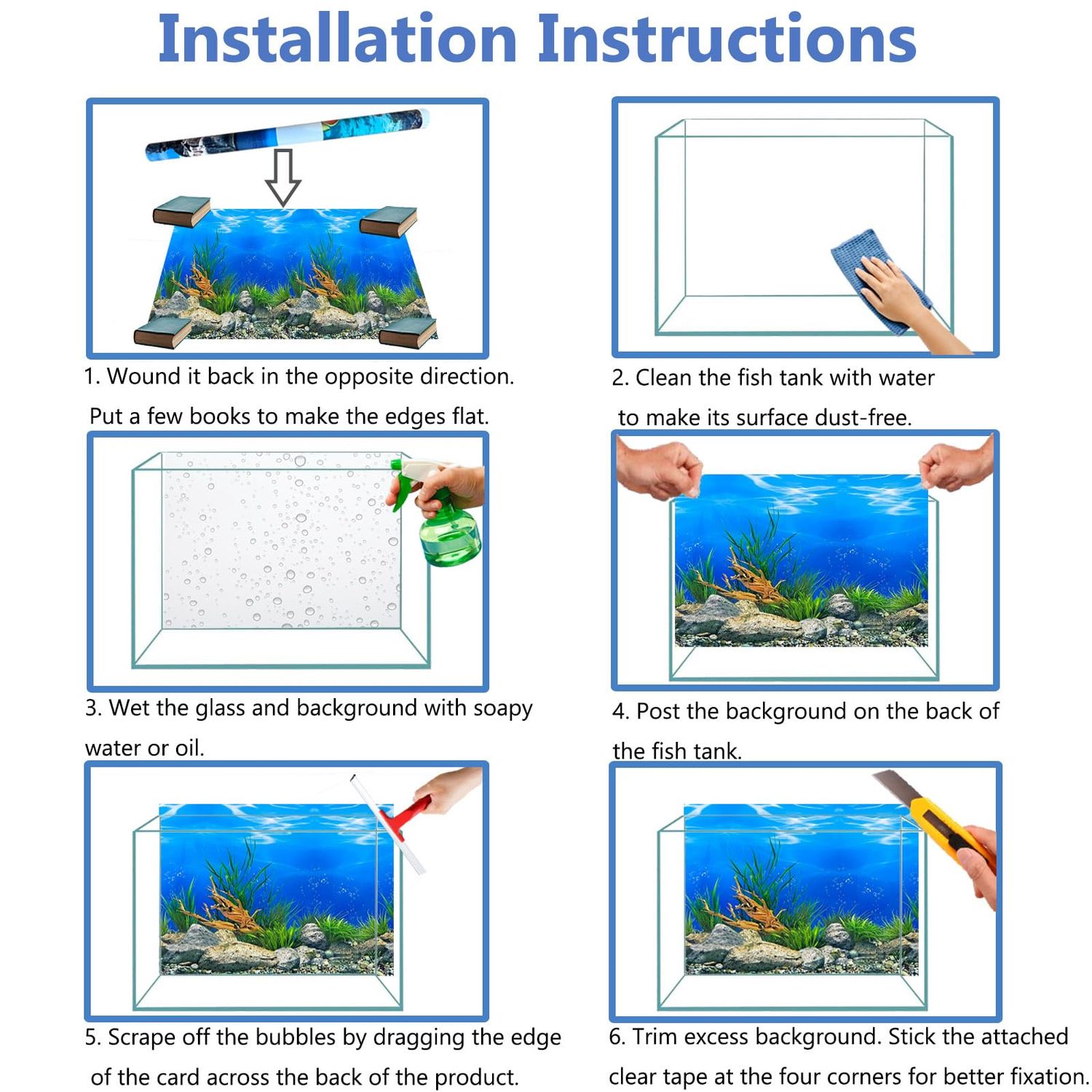 XCNO Blue Black Aquarium Background Poster Fish Tank Background Wallpaper Aquarium Backdrop Double-Sided Fish Tank Decorations Paper 12"x 33"