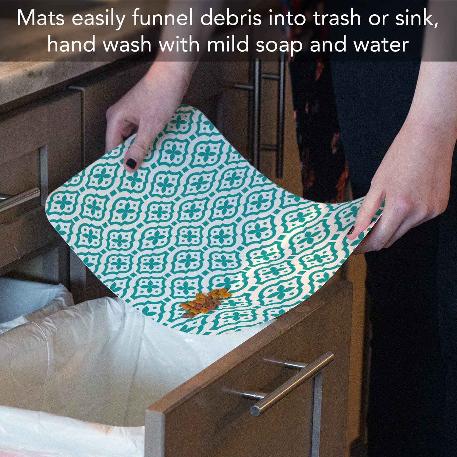 CounterArt Fleur Easy Care Waterproof Pet Placemat 17.13” x 11.25” Made in The USA of BPA Free Plastic, Safe for Pets, Protects Floors from Cat & Dog Bowls