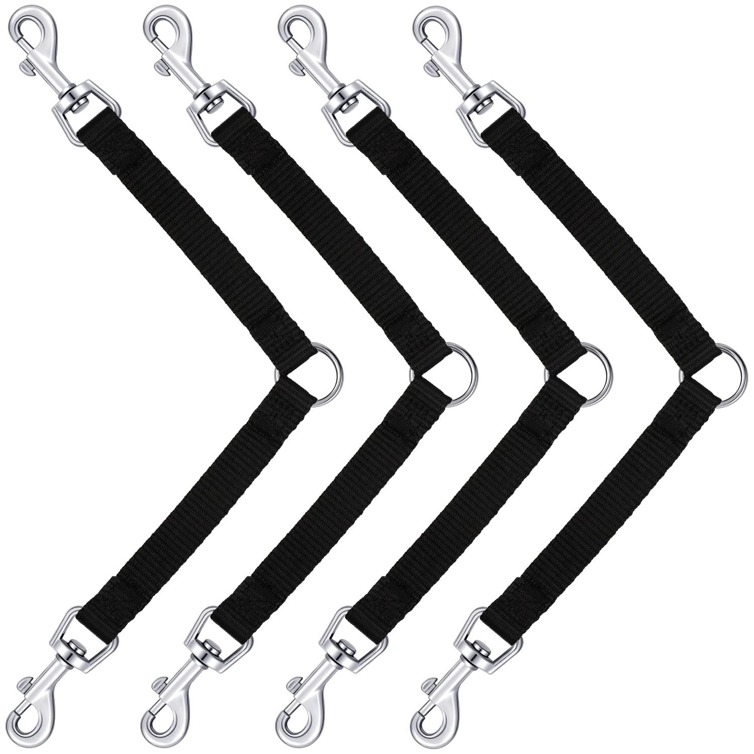 4 Pieces No Tangle Dog Leash Couplers Black Double Clip Leash for Dogs Two Clasp Dog Double Leashes 0.6 Inch Wide Heavy Duty Nylon Leash Splitter for Large Dogs Pet Walking Supplies, 4 Inch