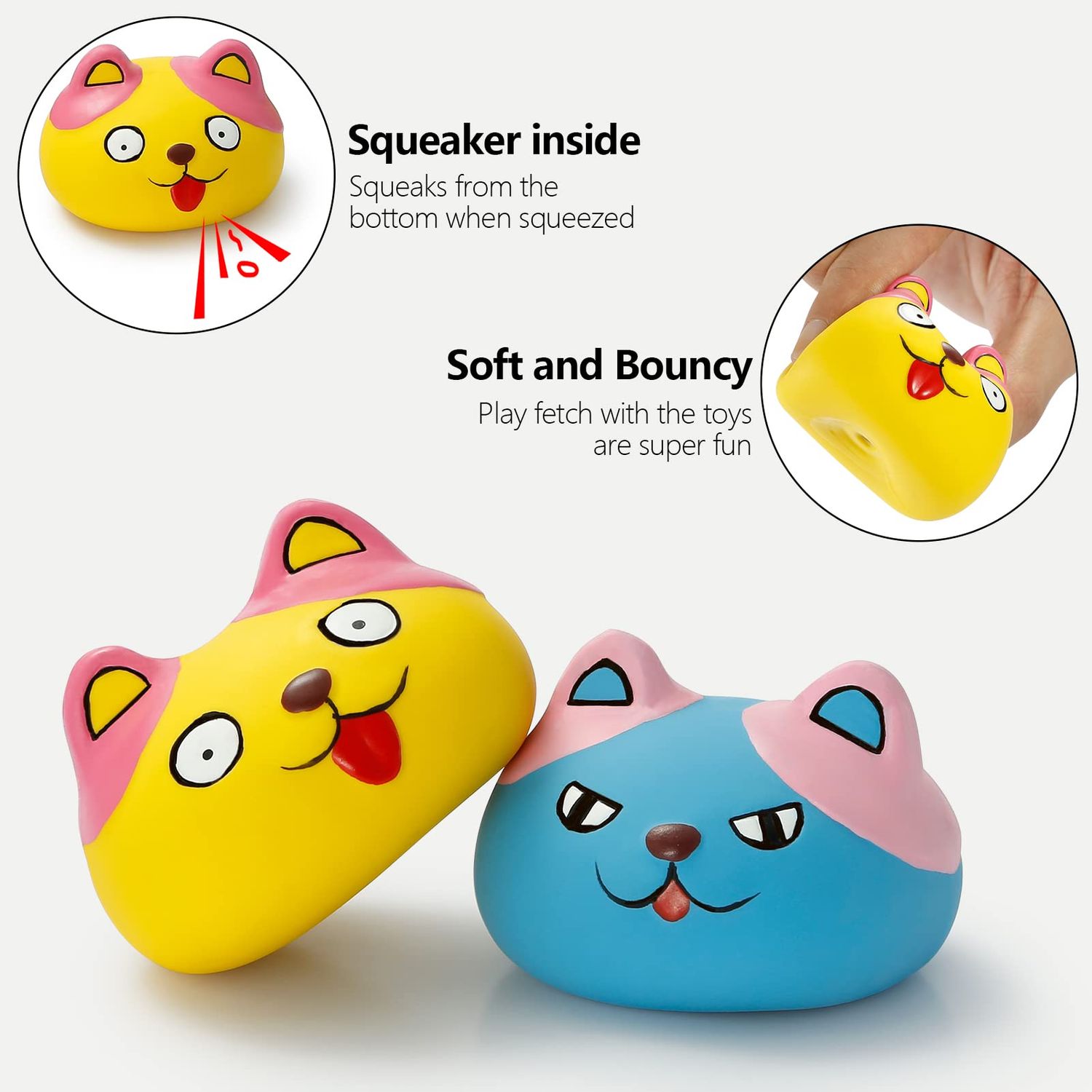 HDSX Squeaky Dog Toys Funny Animal Dog Balls for Puppy Mini Small Pet Dogs 6 Pcs/Set (Cat)