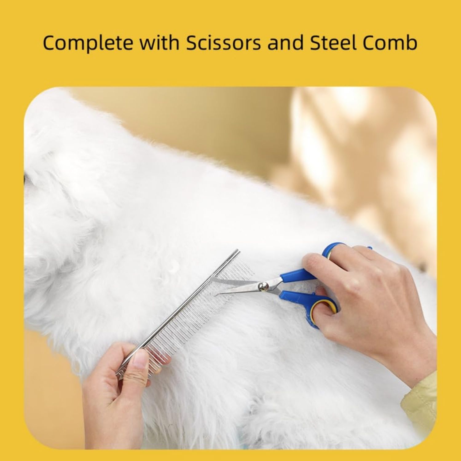 TSINGS Pet Grooming Tools 8-Piece Kit with Hair Comb, Steel Comb, Nail Clipper, File, Hair Clipper, Toothbrush, Bowl and Hair Removal Gloves