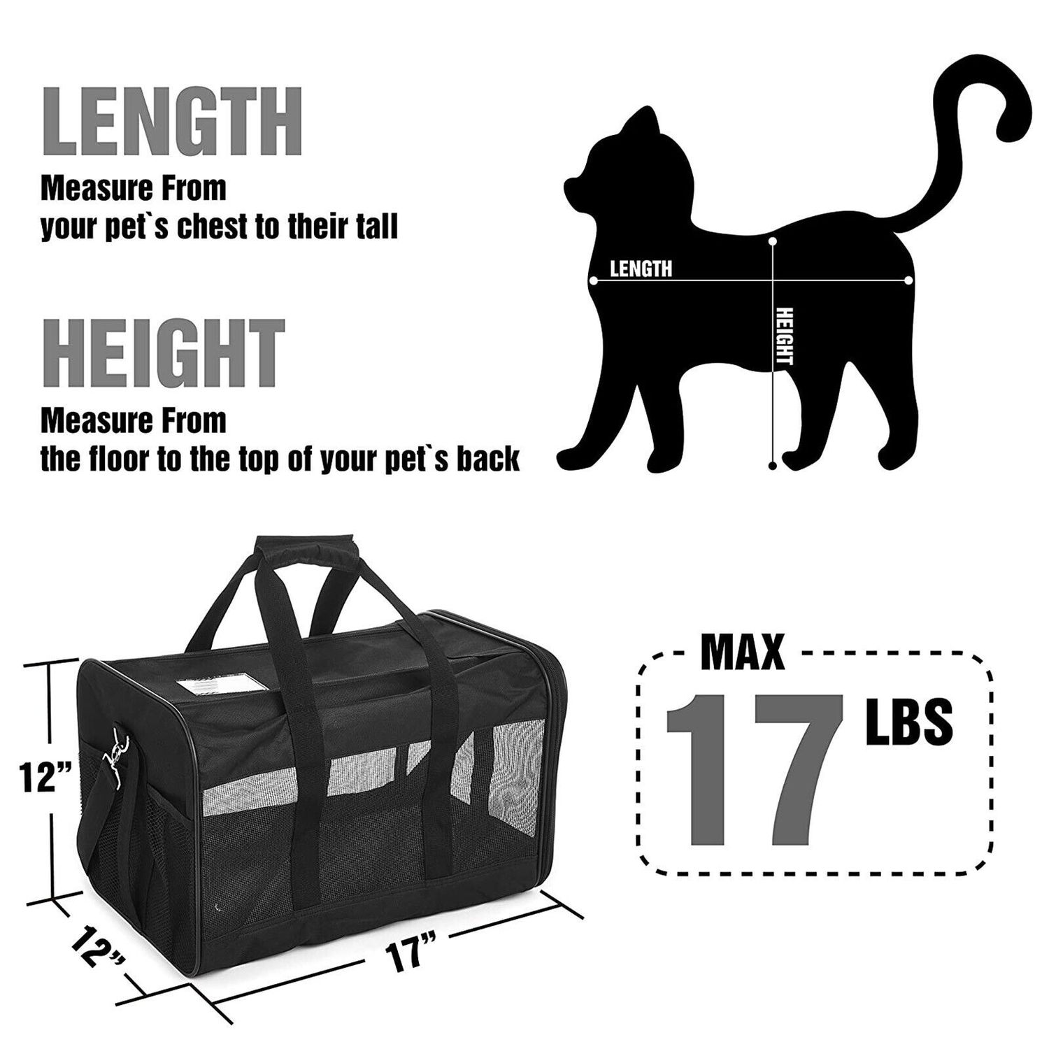 Pet Dog Cat Carrier Bag Soft Sided Collapsible Travel Case Airline Approved