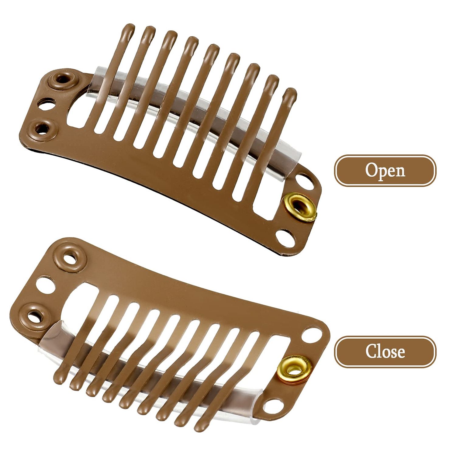 30 Pieces 32 mm 9-teeth Hair Extension Clips Hair Extension Wigs Snap Clips Comb Small Snap Wig Accessories Clips for Women Hair Extensions DIY (Light Brown)