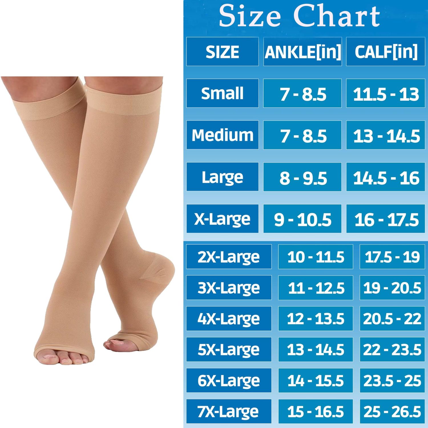 ABSOLUTE SUPPORT Opaque Compression Knee High for Women and Men 30-40mmHg - Graduated Compression Socks with Open Toe for Varicose Veins Circulation - Beige, Large - A311BE3