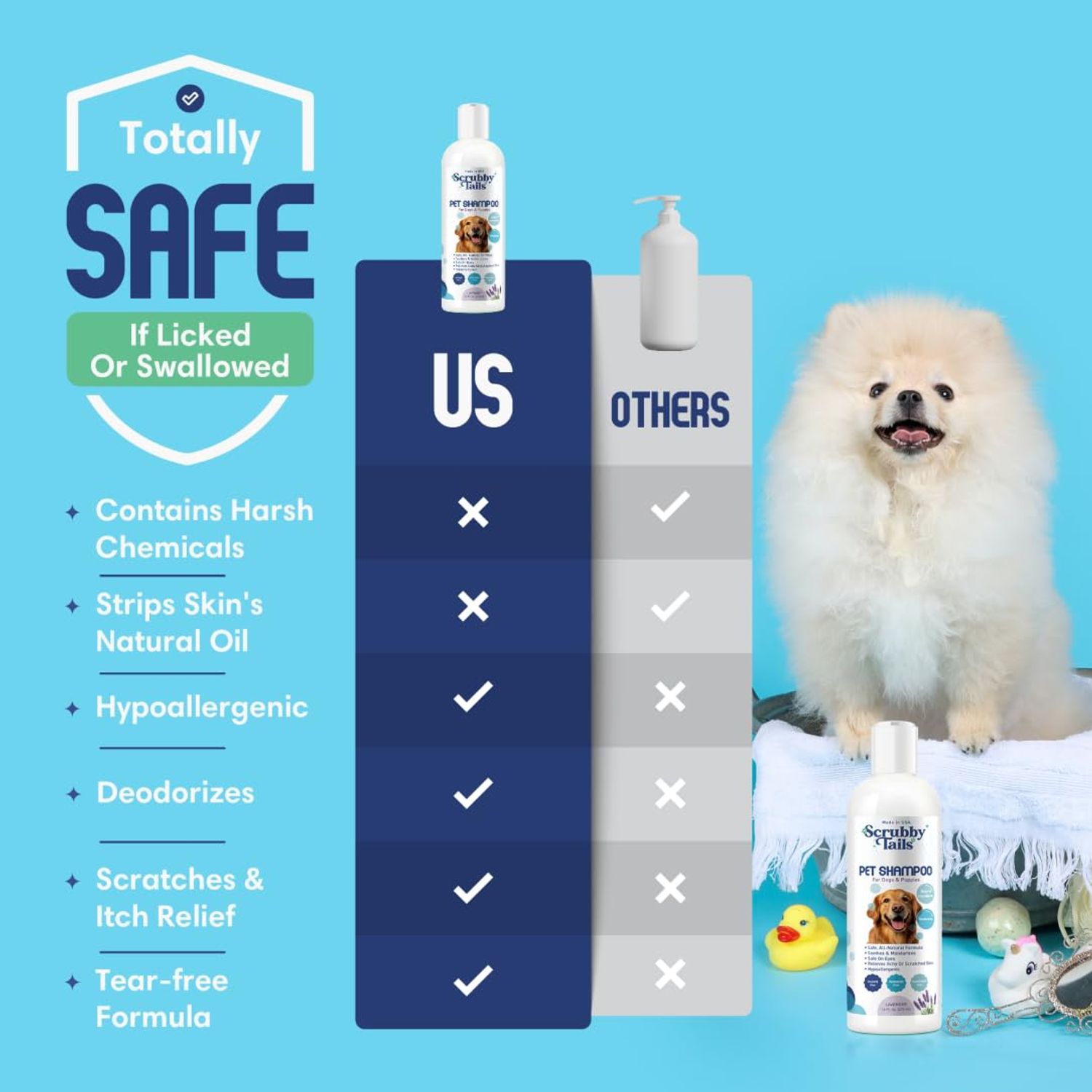 Scrubby Tails Organic Dog Shampoo - Puppy Oatmeal Shampoo for Itchy Skin Relief - Hypoallergenic for Sensitive Skin,for Dogs of All Ages,Deodorizes Smelly Dogs,Tearless,Made in USA, 16oz (Unscented)