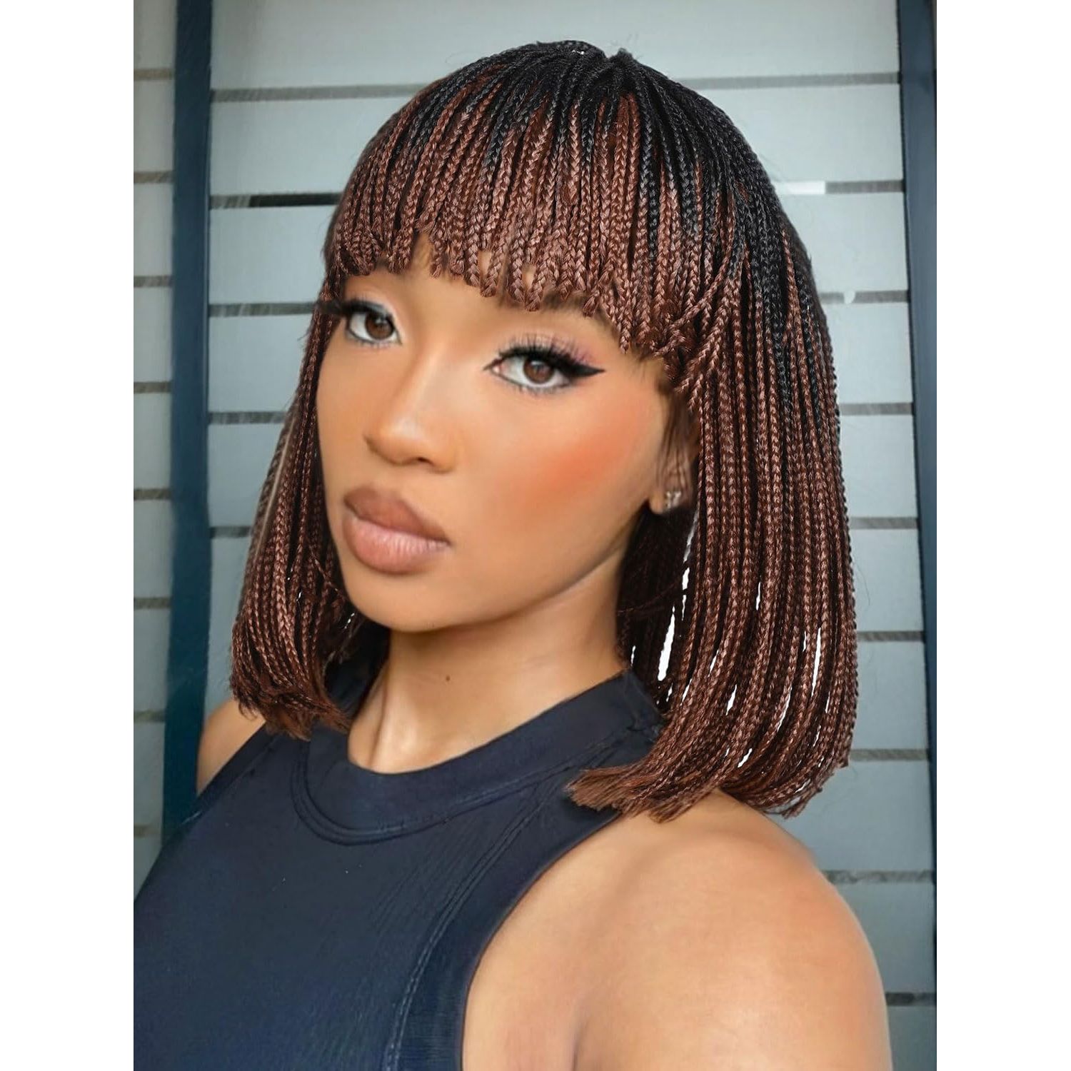 Fancy Hair Braided Wigs for Black Women Short Box Braid Wig with Bangs Synthetic Bob Braid Wig for African American Women