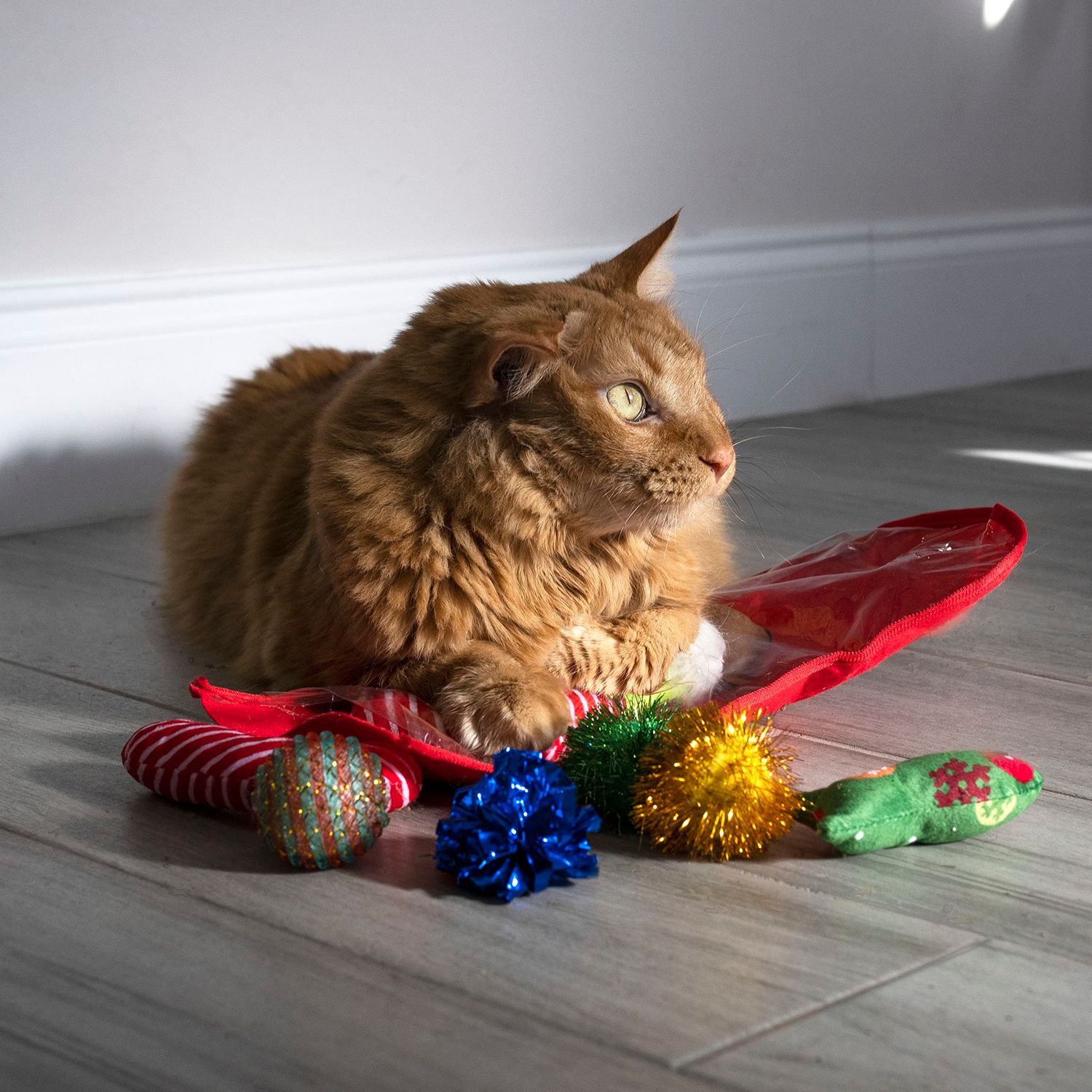 Midlee Christmas Stocking Cat Toy Gift Set (14 Toys)- Candy Canes, Bells, Mice Kitten Holiday Toys