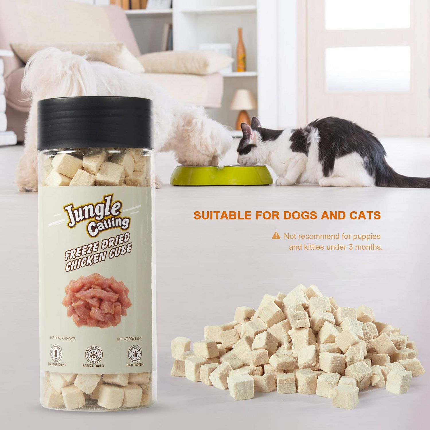 Jungle Calling Freeze Dried Cat and Dog Treats, Grain Free, Raw Single Ingredient Chicken, High Protein Snacks for Training (Chicken Cube)