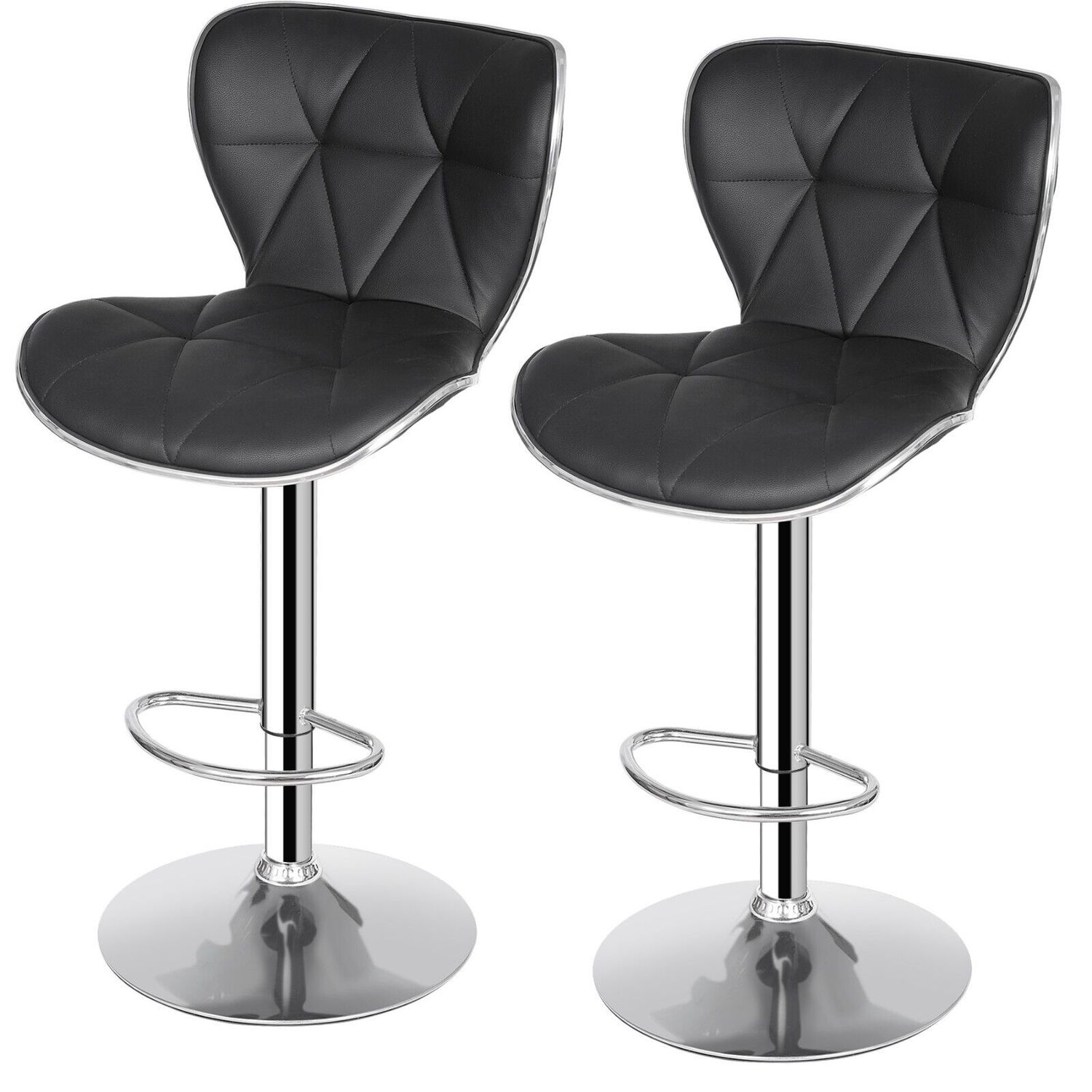 Set of 4 Black Bar Stools w/Shell Back PU Leather Back Adjustable Swivel Stools