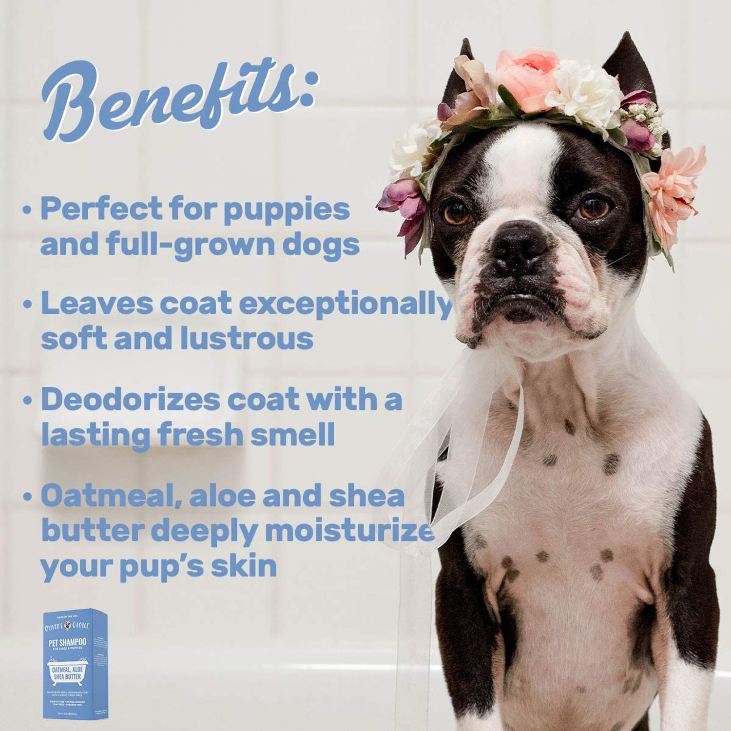 Dog Shampoo with Oatmeal and Aloe. Shea Butter for Smelly Dogs, Puppy Shampoo by Oliver's Choice 14 oz