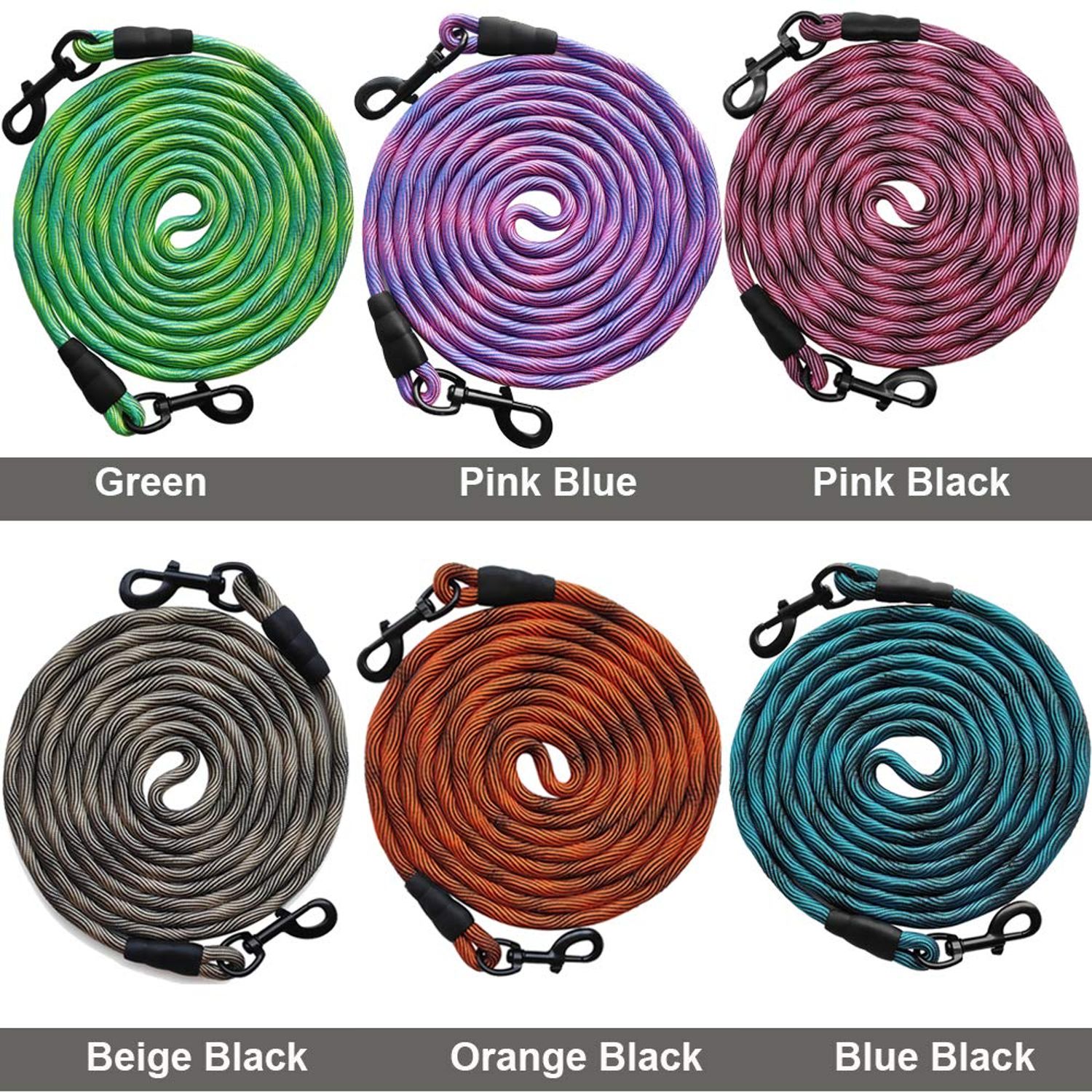BTINESFUL Tie-Out Check Cord Long Rope Dog Leash, 8ft 12ft 20ft 30ft 50ft Recall Training Lead Leash- Great for Large Medium Small Dogs Training, Playing, Camping, or Backyard (20ft, Blue Black)