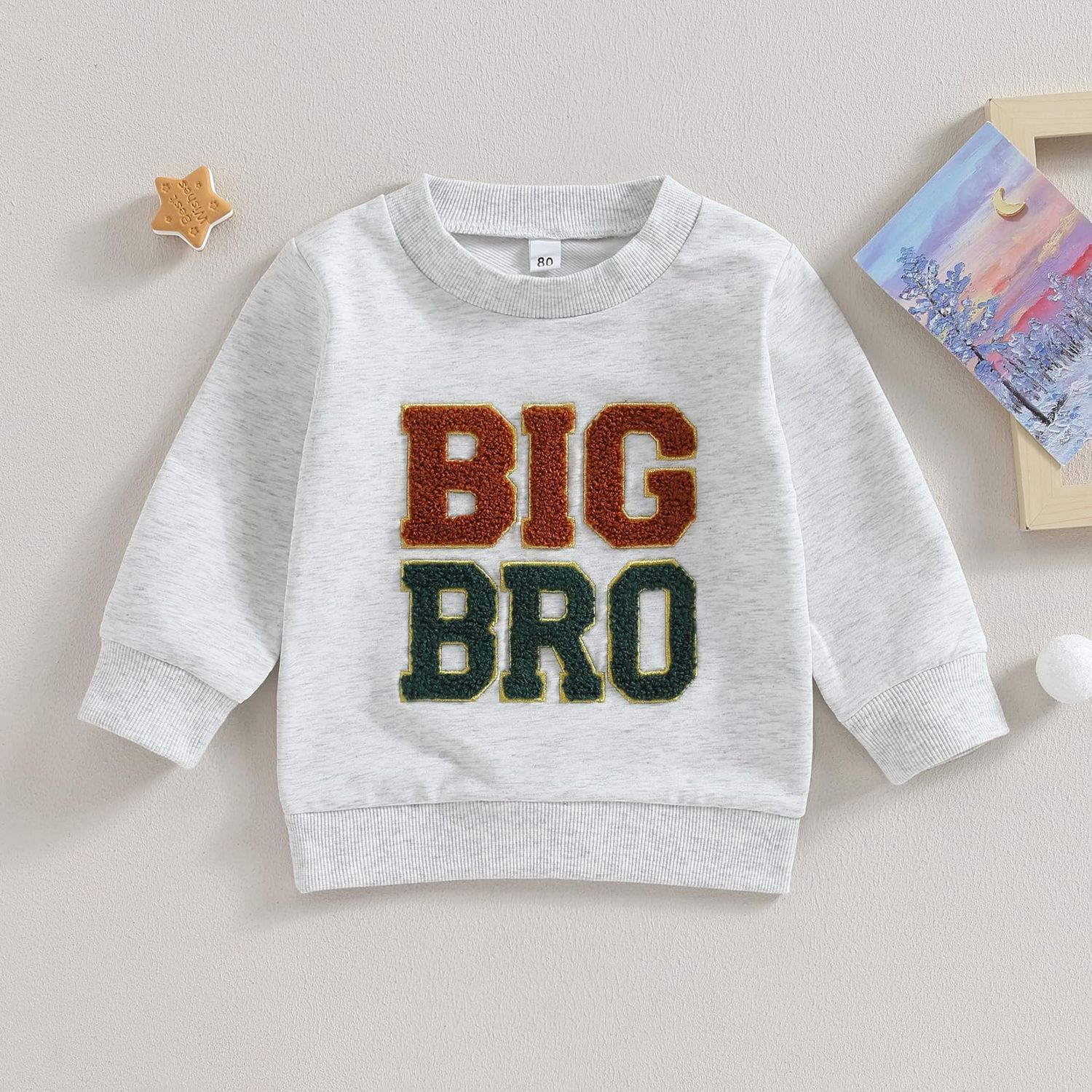 Ursobutegl Toddler Baby Girl Boy Sweatshirt Bubble Romper Pullover Sister Brother Matching Outfits Fall Winter Clothes (gray-big bro, 3-4 Years)