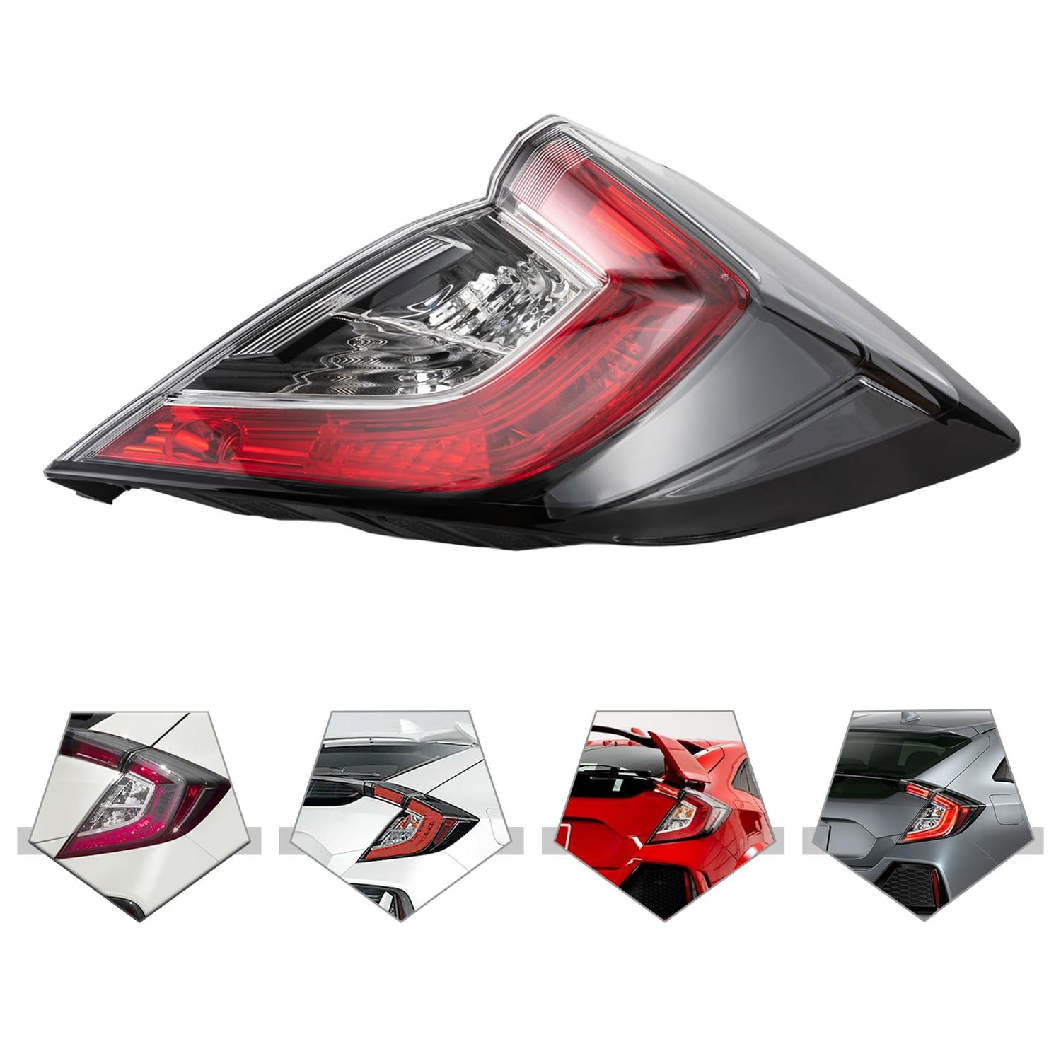 Tail Lights Assembly For 2017-2021 Honda Civic Hatchback/17-19 Type R,Right Passenger Side Replacement,Red Lens Rear Brake Lights