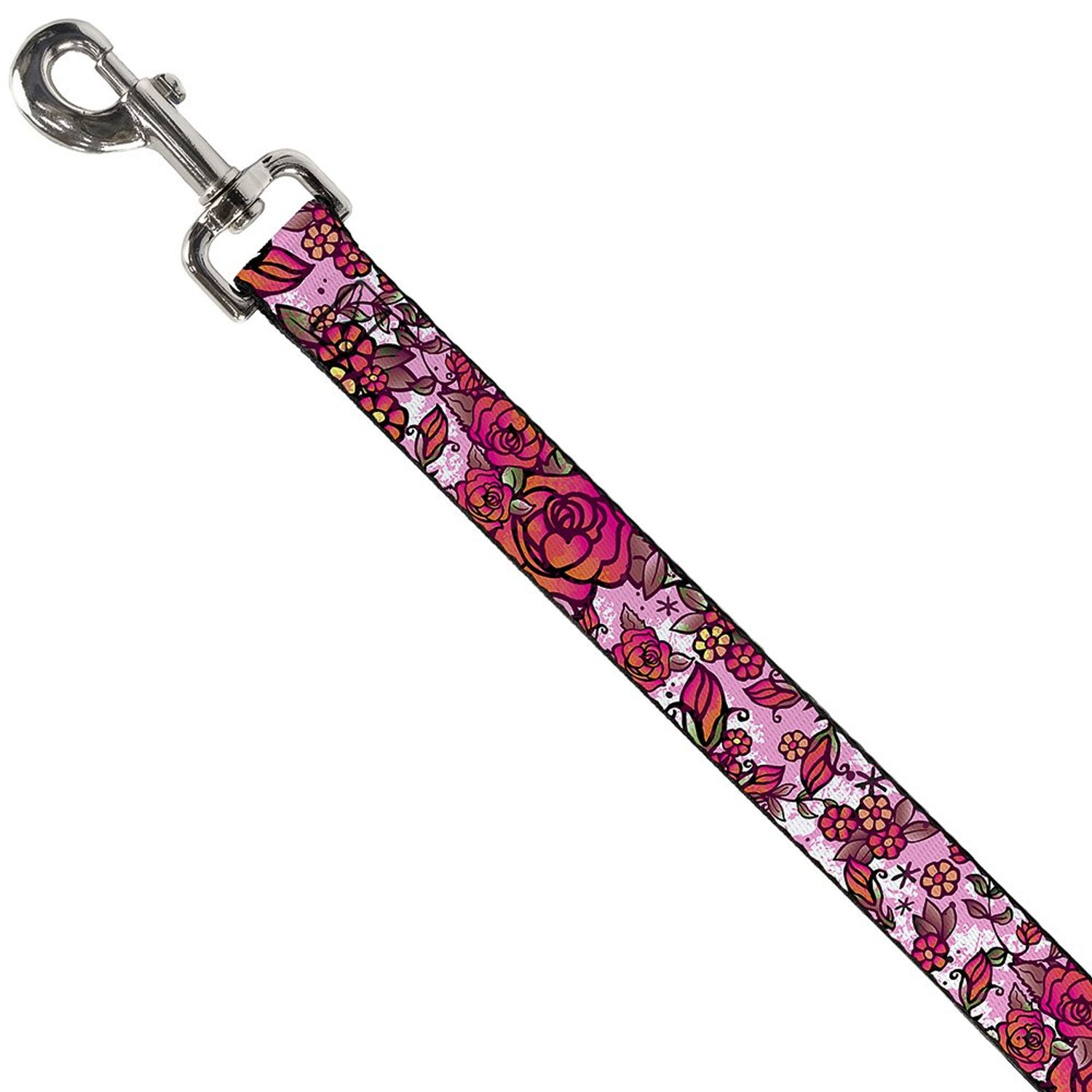 Dog Leash Born to Blossom Close Up White 6 Feet Long 1.0 Inch Wide