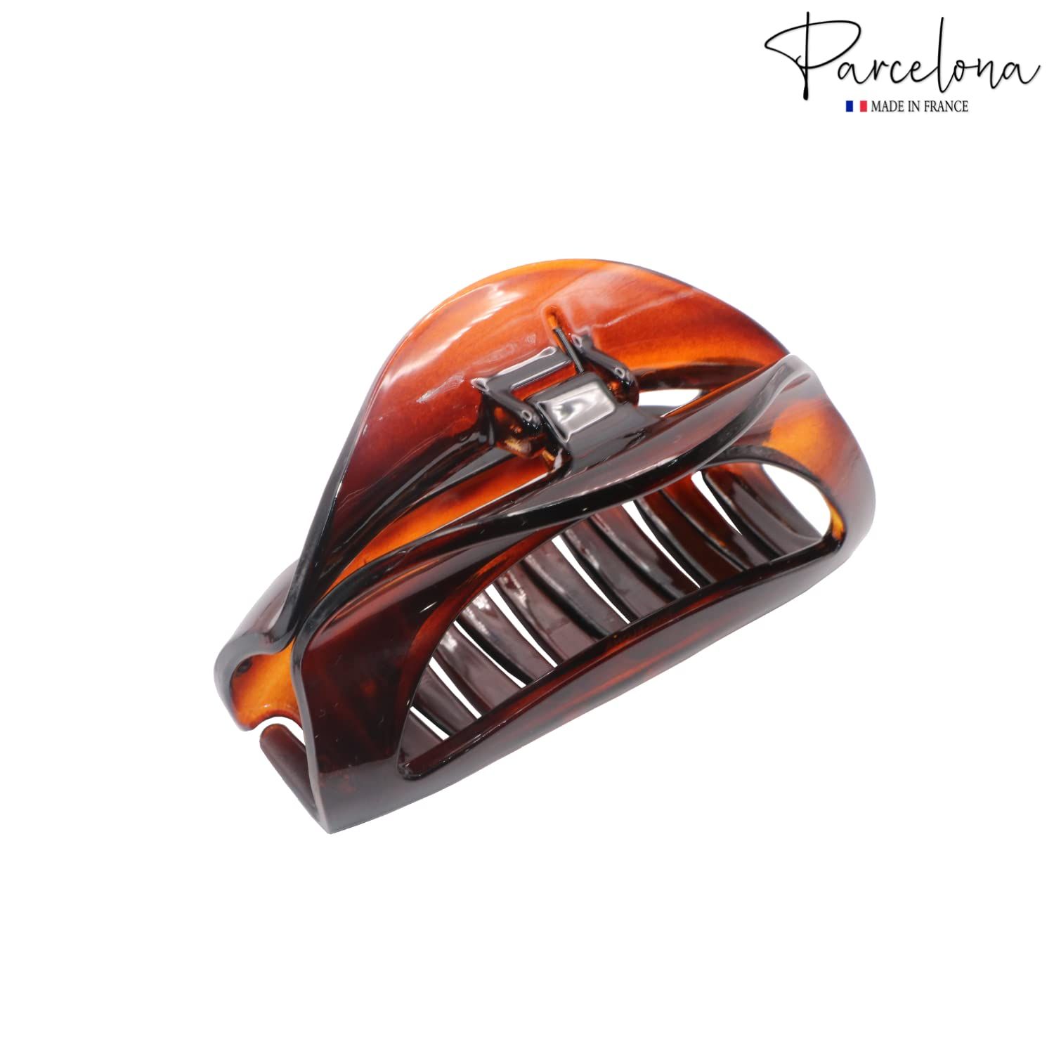 Parcelona French Vrille Medium 3.5" Celluloid No Slip Grip Volume Jaw Hair Claw Clips for Women and Girls, Made in France (Tortoise Shell)