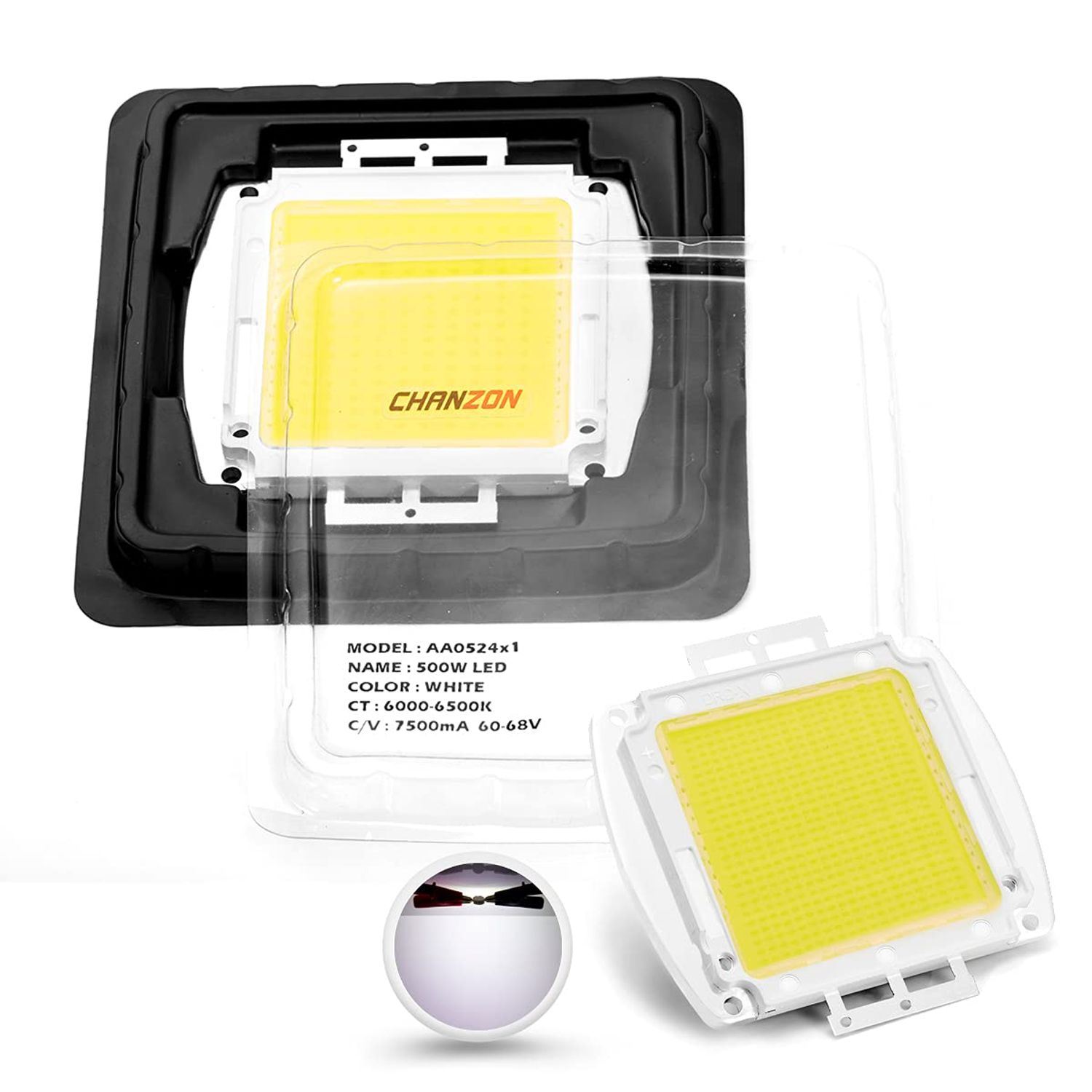 CHANZON High Power Led Chip 500W White (6000K - 6500K / 7500mA / DC 60V - 68V / 500 Watt) Super Bright Intensity SMD COB Light Emitter Components Diode 500 W Bulb Lamp Beads DIY Lighting