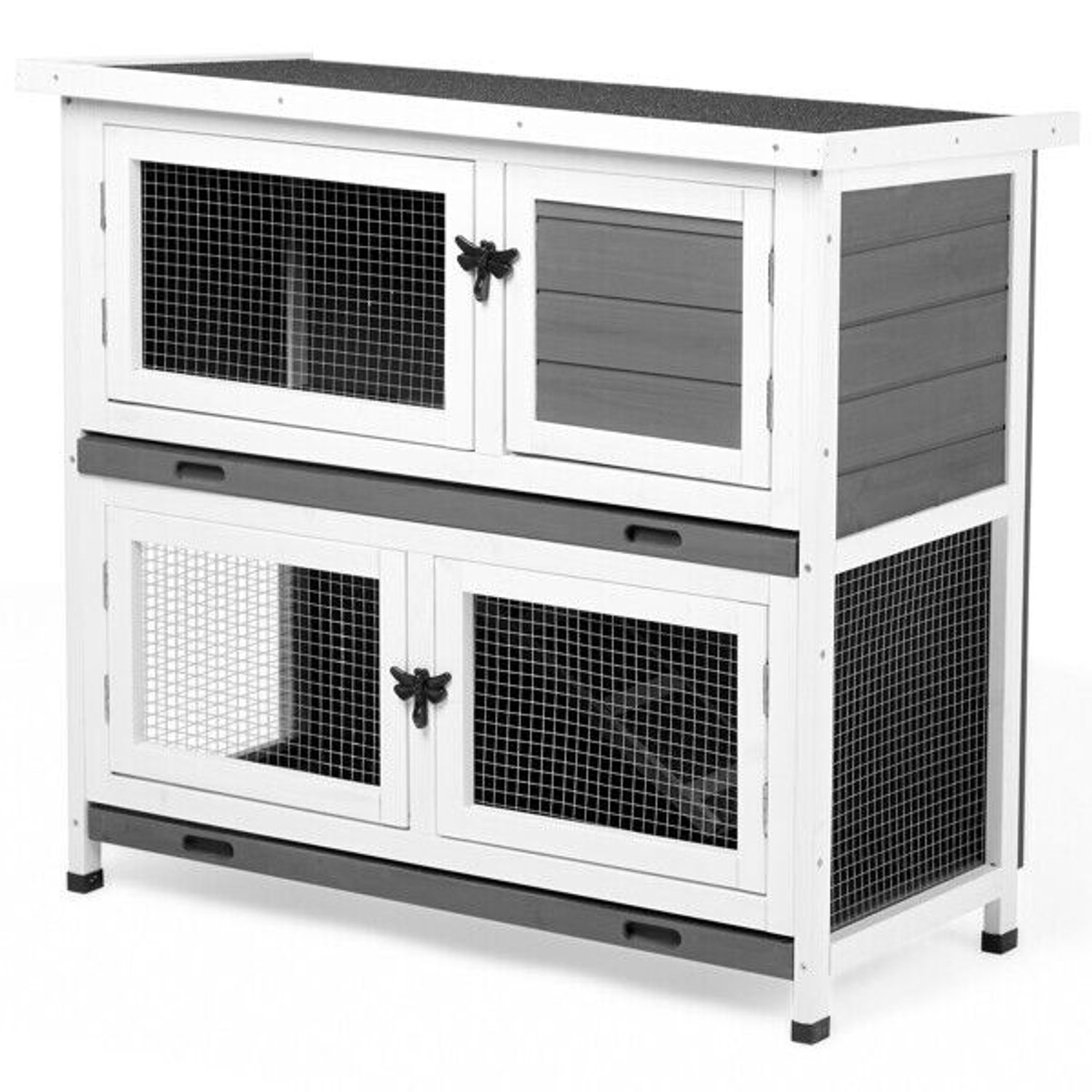 Indoor Outdoor 2 Story Solid Wood Rabbit Hutch Guinea Pig Cage Pet House Grey