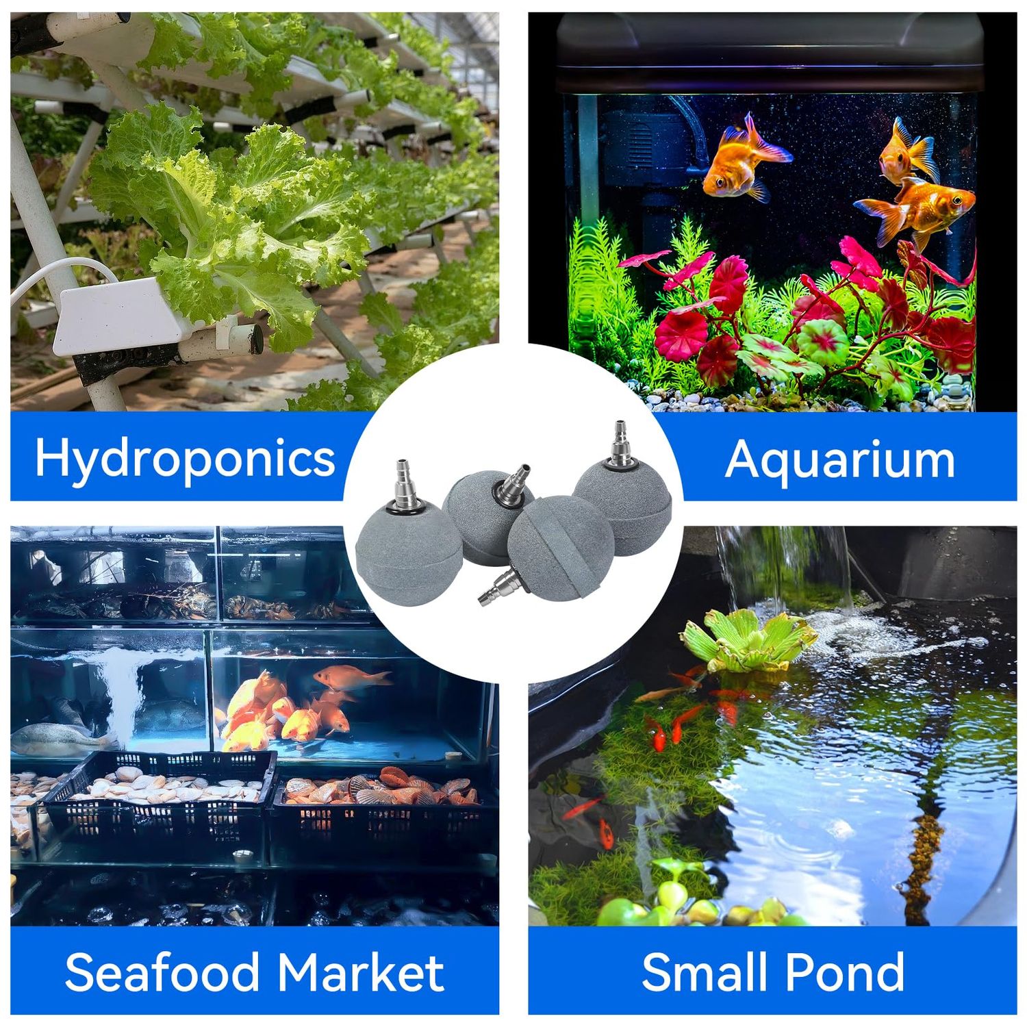 AQUANEAT Pond Air Stone 2 Inch, Long Lasting Aerator Oxygen Diffuser, Air Pump Accessories for Aquarium, Fish Tank, Hydroponics, Ponds and DWC Reservoirs 4 Pack