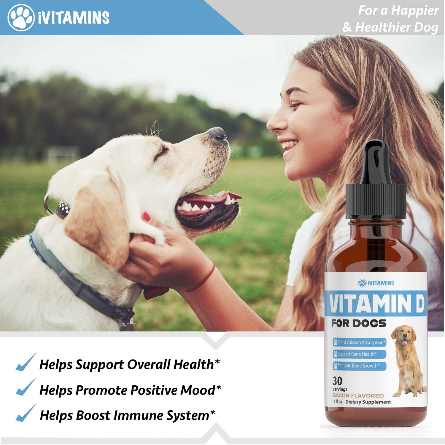 Vitamin D for Dogs | Supports Strong & Health Bones | Vitamin D Supplements for Dogs | Vitamin D Dog | Dog Vitamins and Supplements | Dog Vitamins Multivitamin | Vitamins for Dogs | 1 fl oz